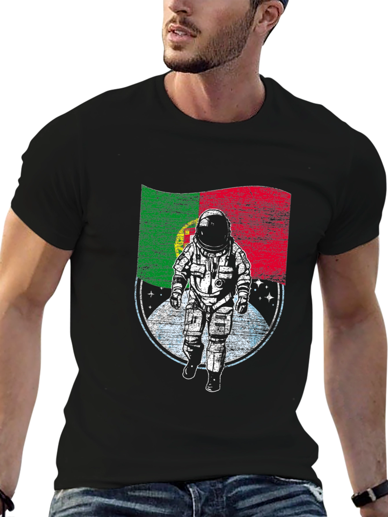 Black Portugal Astronaut T-Shirt - Space Adventure Tee view 6