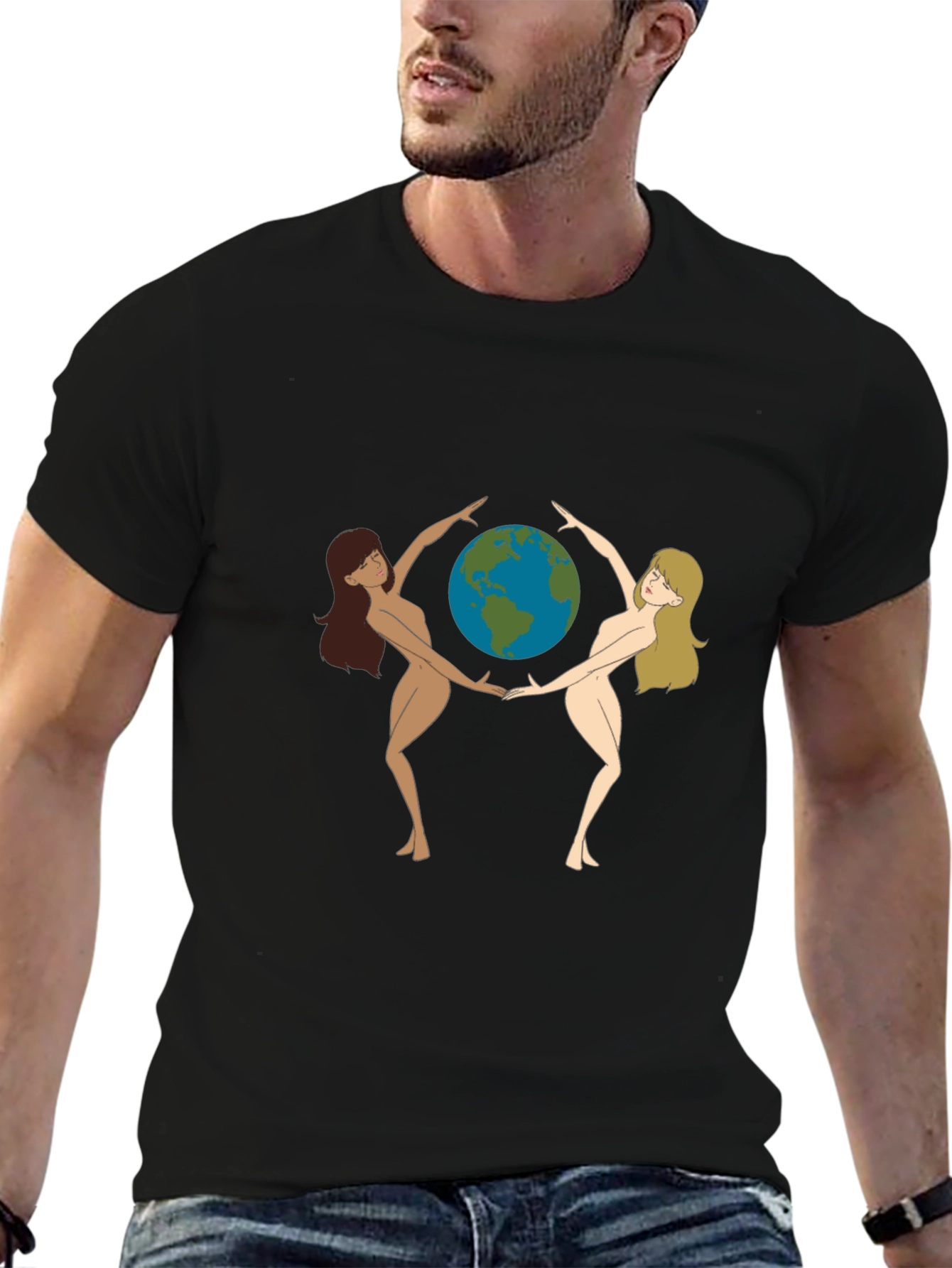 Black Unique Women Earth Graphic Black T-Shirt view 6