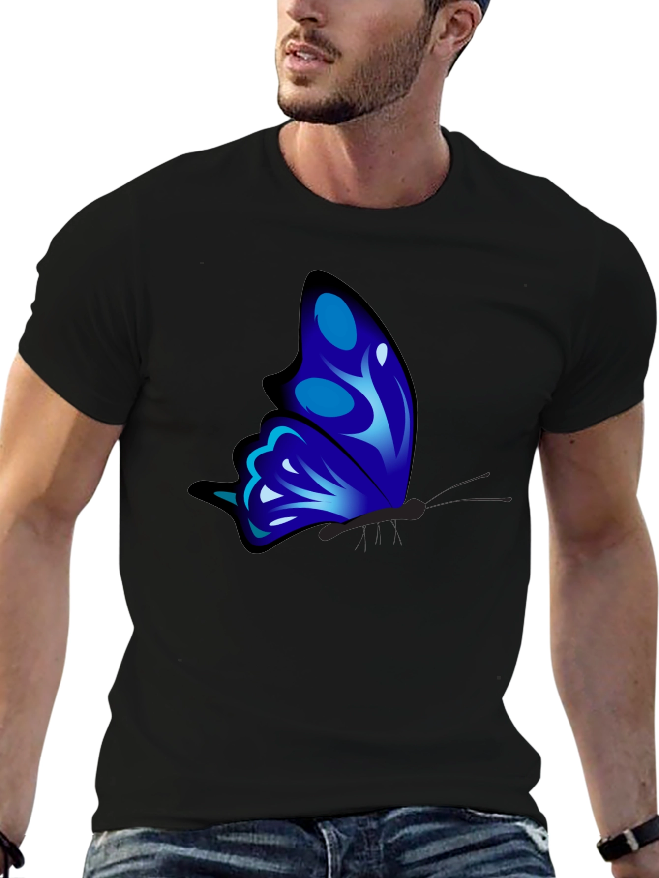 Black Blue Butterfly Graphic T-Shirt view 6