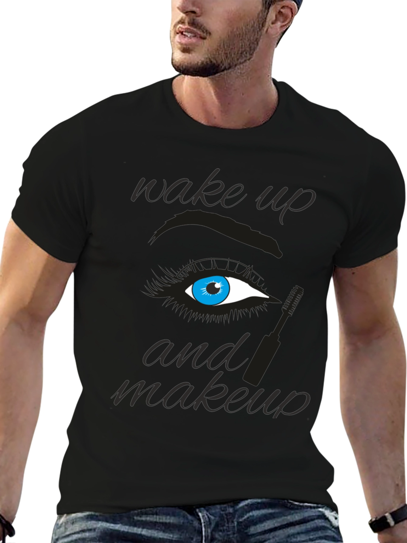 Black Wake Up and Makeup Graphic Tee view 6