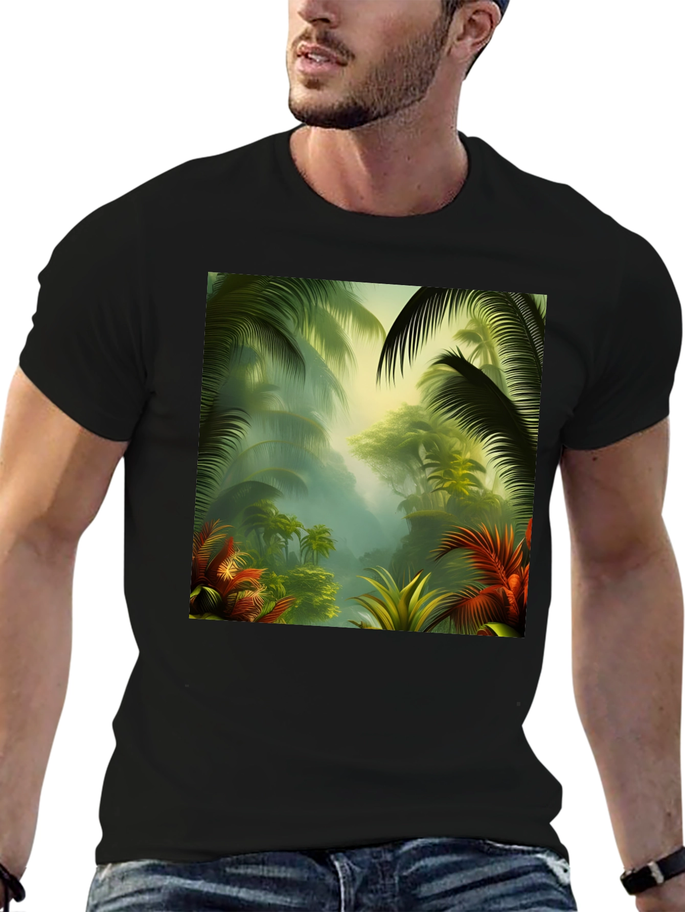 Black Tropical Jungle T-Shirt view 6