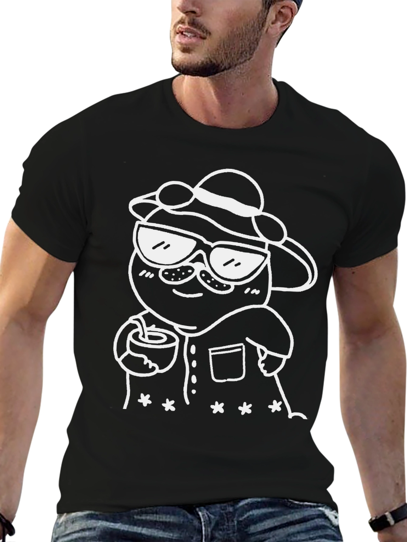 Black Cool Cartoon Graphic Black T-Shirt view 6