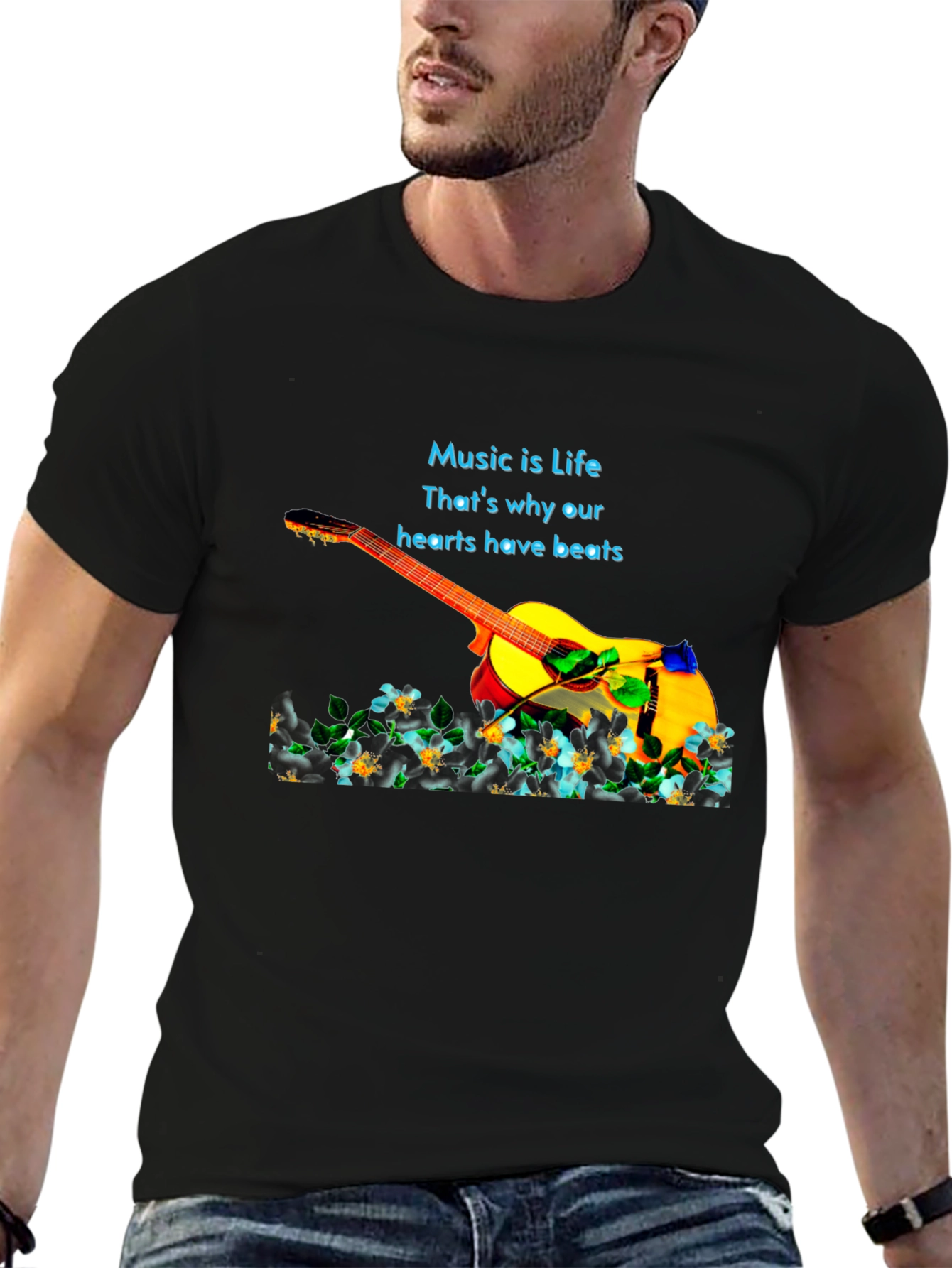 Black Music is Life Guitar Graphic Black T-Shirt view 6