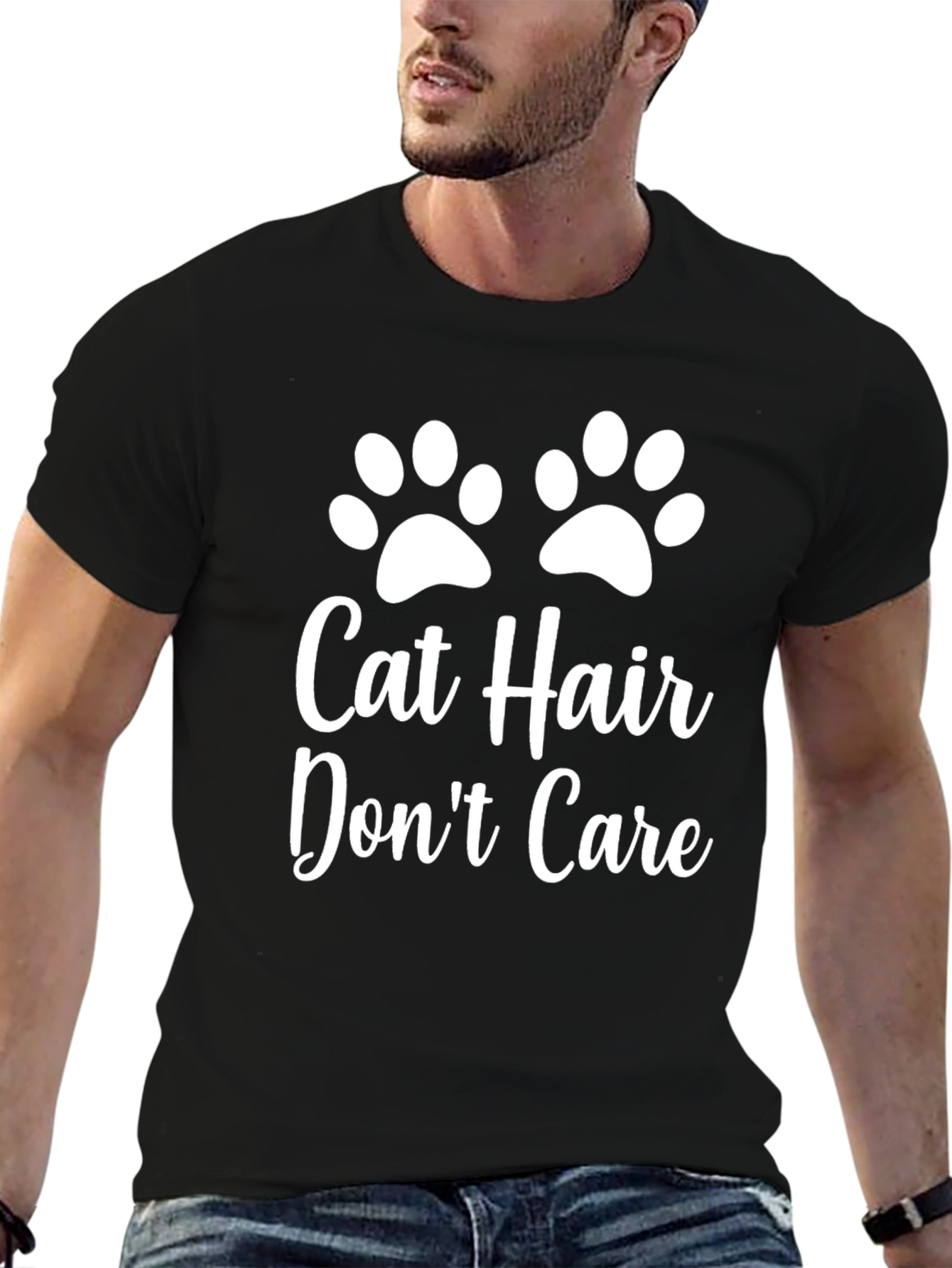 Black Cat Hair Don't Care Black Graphic T-Shirt view 6