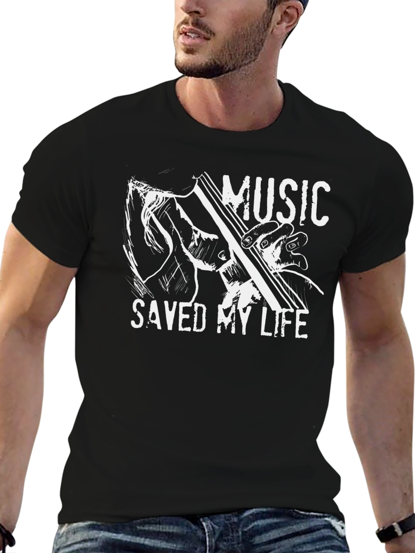 Black Music Saved My Life T-Shirt - Guitar Graphic Tee view 6