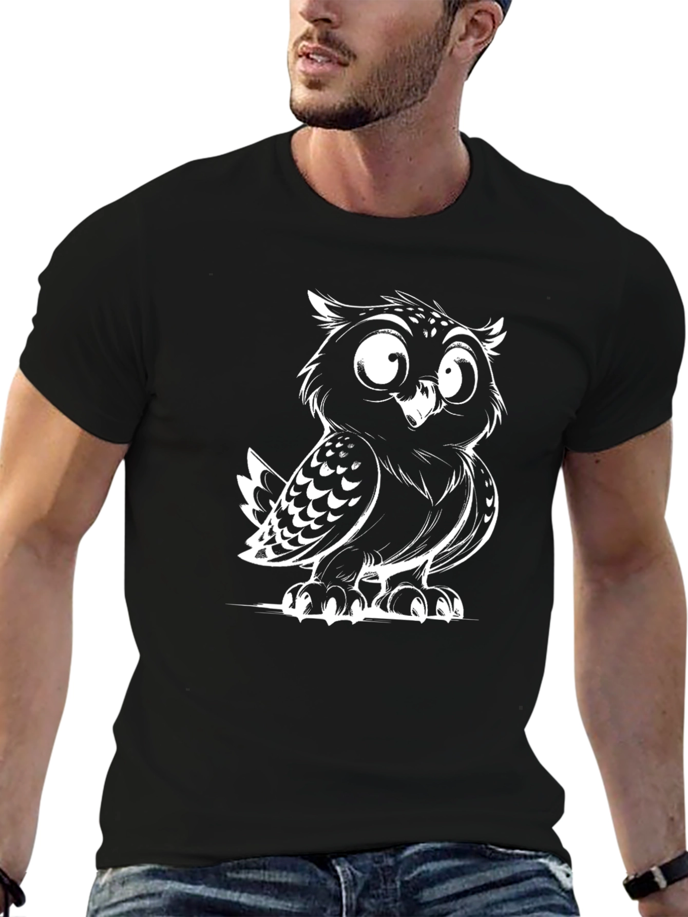 Black Cartoon Owl Black T-Shirt view 6