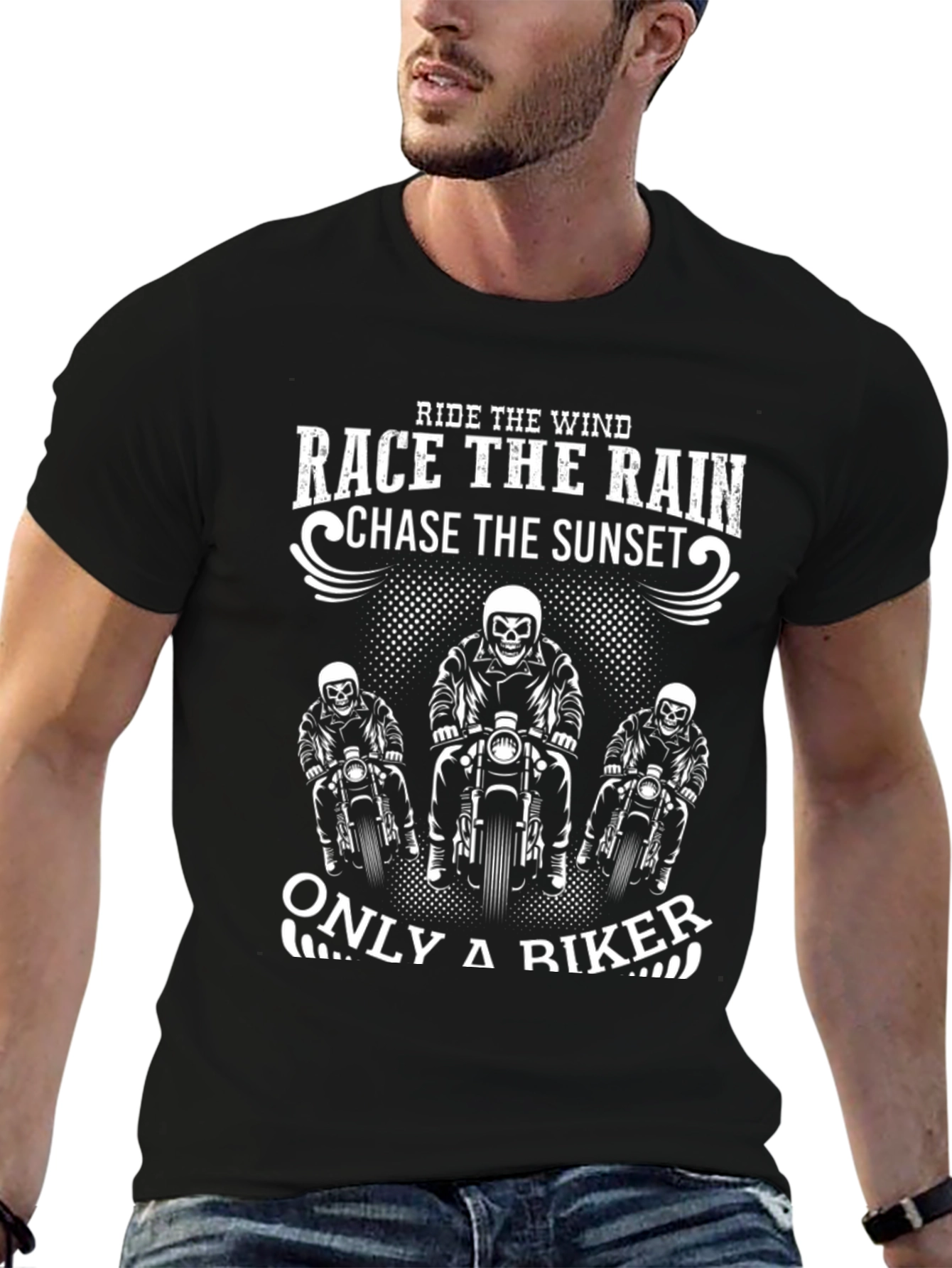Black Biker T-Shirt - Ride The Wind, Chase The Sunset view 6