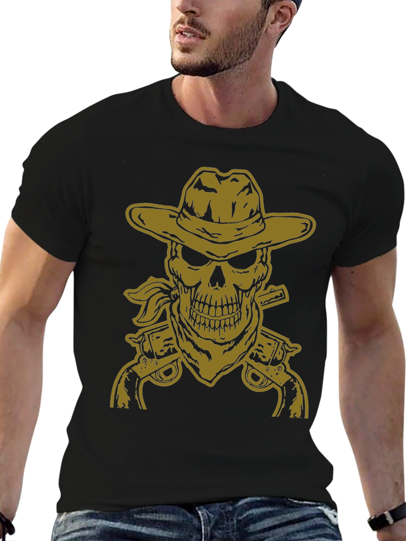 Black Cowboy Skull Graphic Tee - Black view 6
