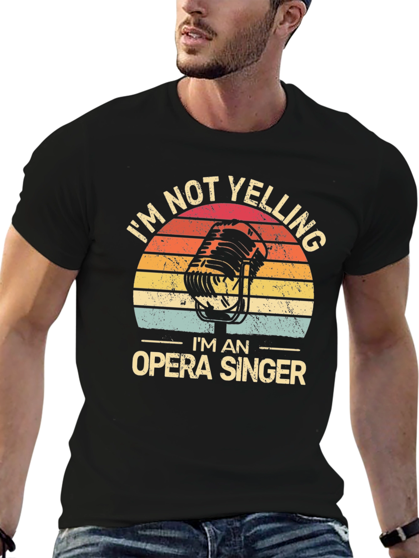 Black Opera Singer T-Shirt - "I'm Not Yelling" Retro Microphone Tee view 6