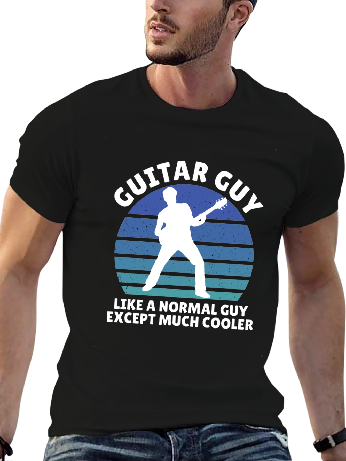 Black Guitar Guy T-Shirt - Cool Musician Tee view 6