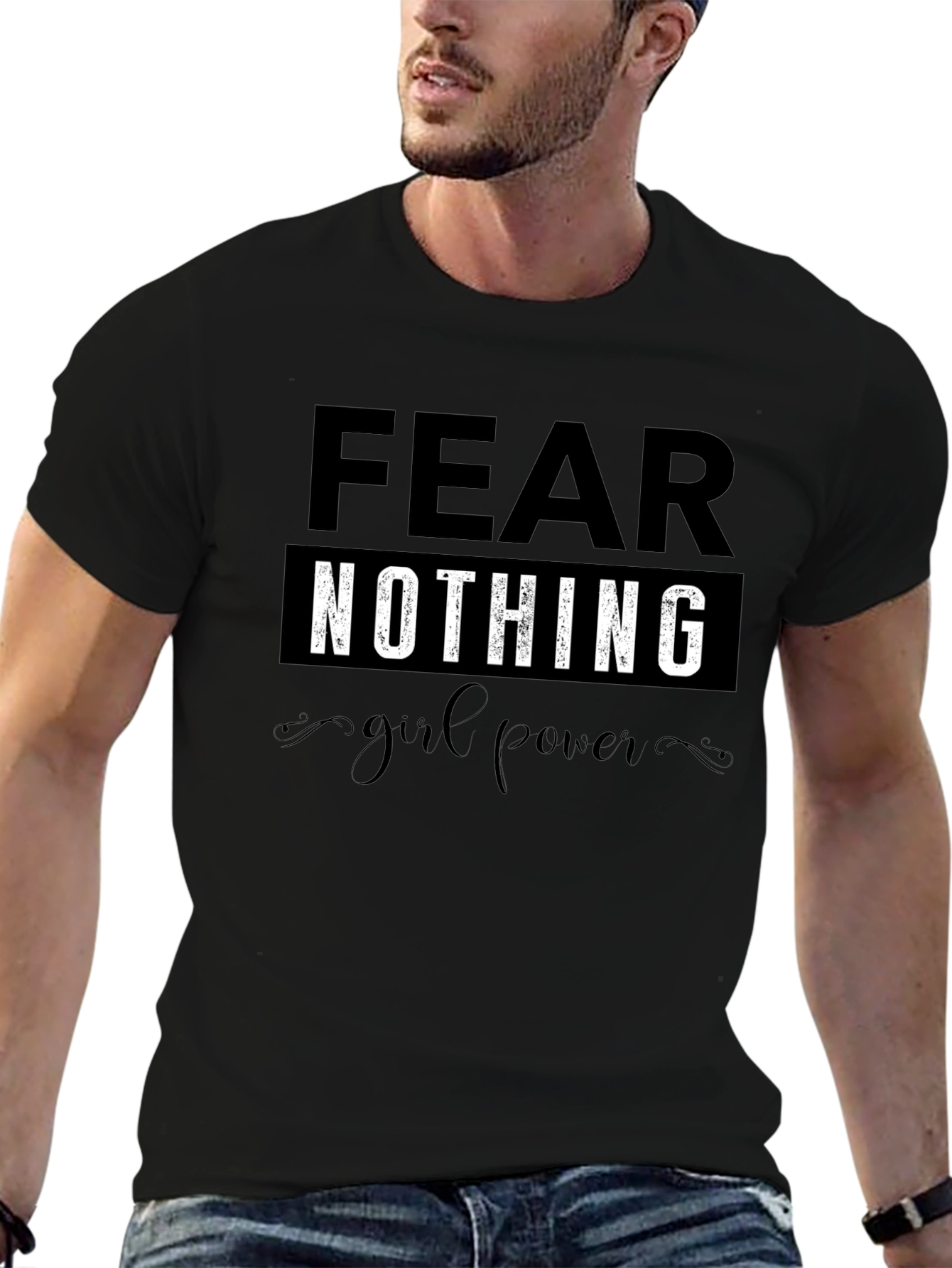 Black Fear Nothing Girl Power Black T-Shirt view 6