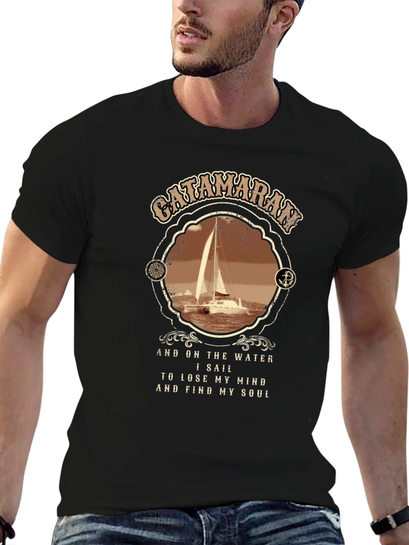 Black Catamaran Sailing T-Shirt - Lose Your Mind, Find Your Soul view 6