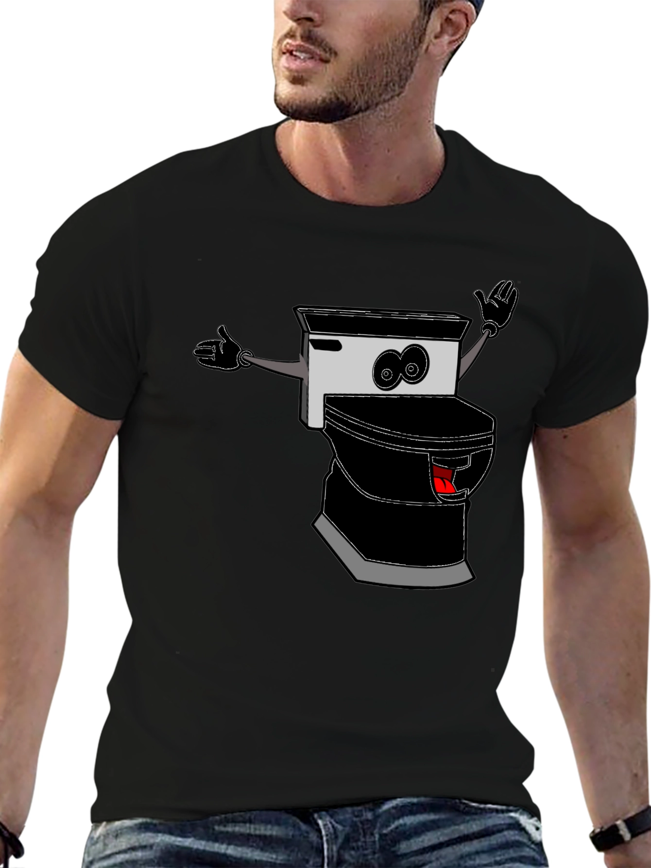 Black Funny Toilet Cartoon Graphic Tee view 6