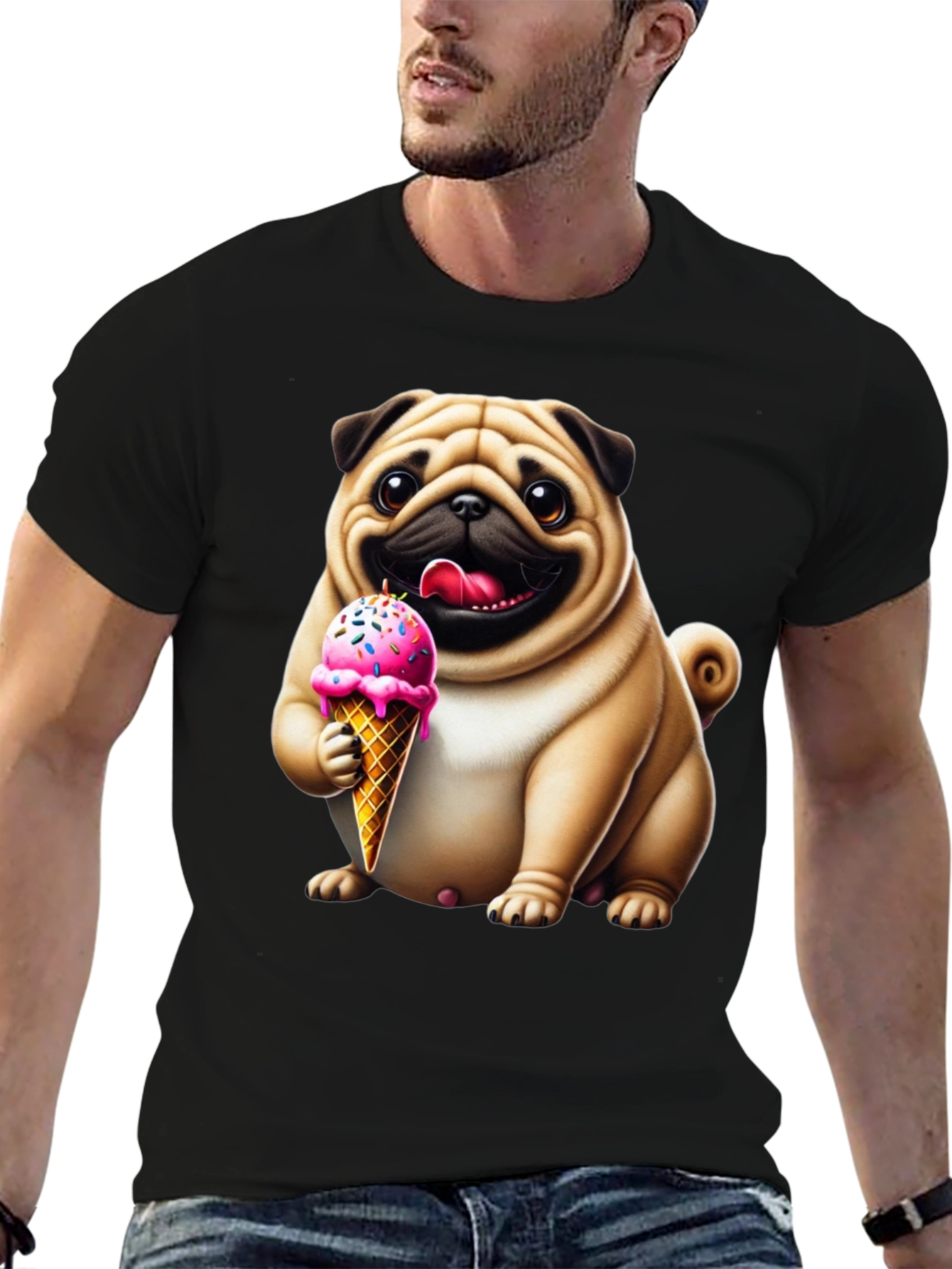 Black Pug Ice Cream T-Shirt - Adorable Dog Tee view 6