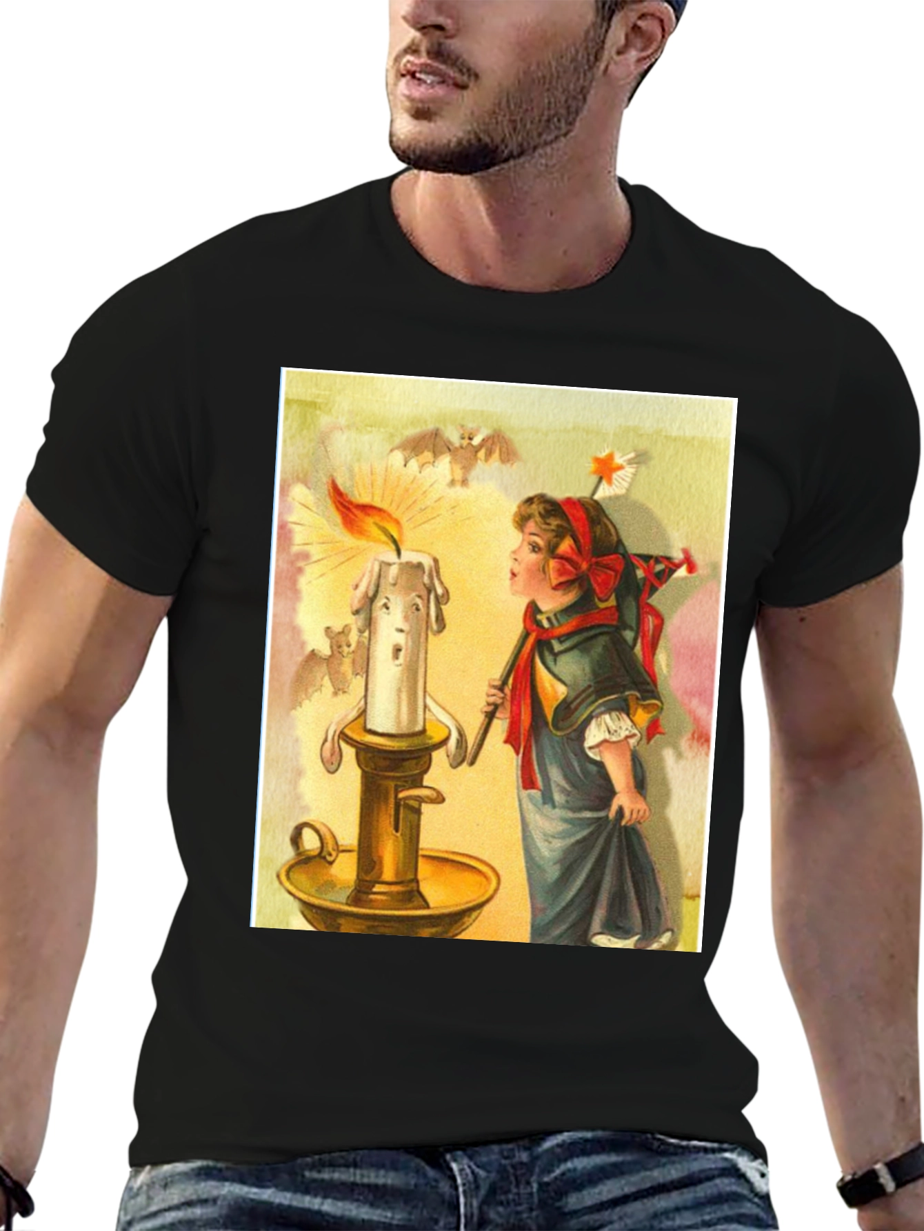 Black Vintage Candle & Girl Graphic Tee view 6