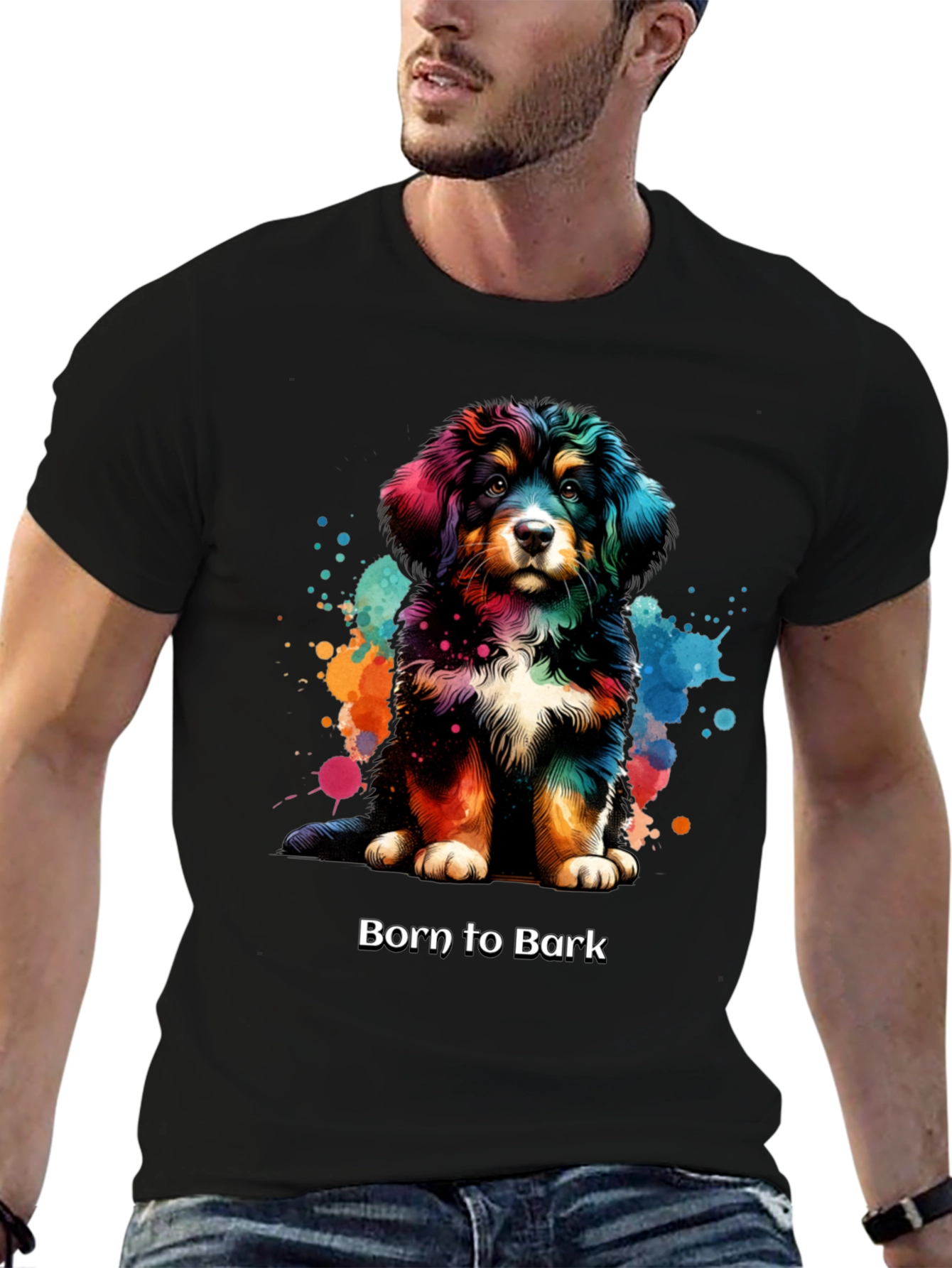 Black Born to Bark Dog T-Shirt view 6