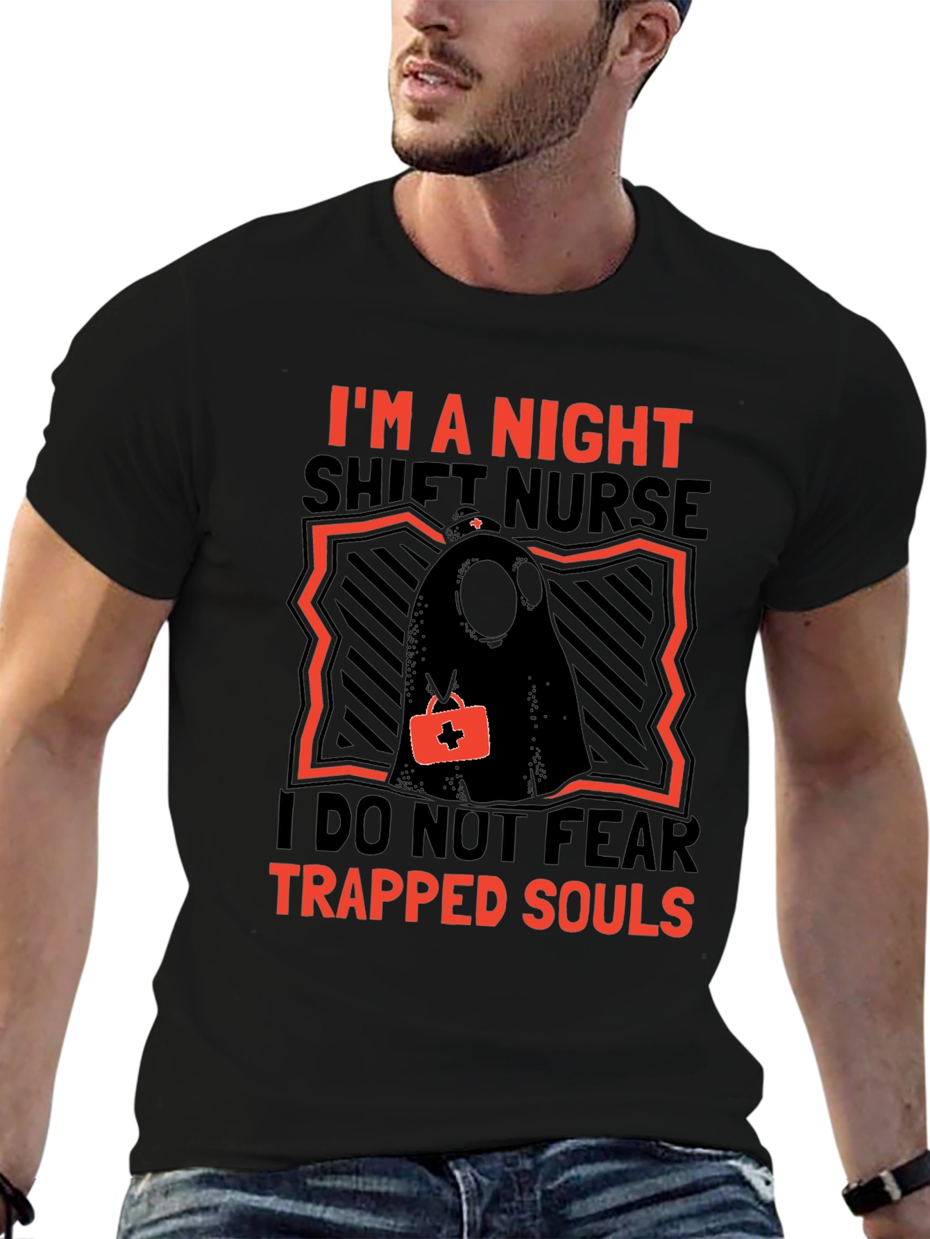 Black Night Shift Nurse Novelty T-Shirt view 6
