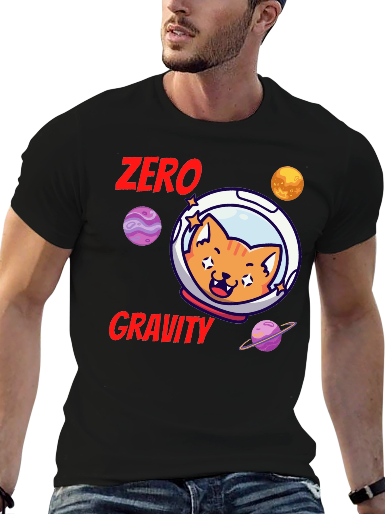 Black Zero Gravity Cat T-Shirt view 6