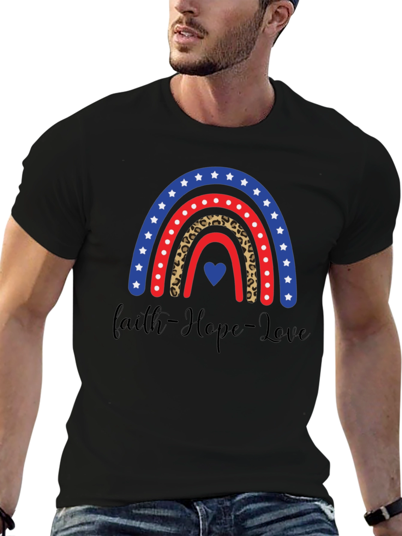 Black Faith Hope Love Rainbow Graphic Tee view 6