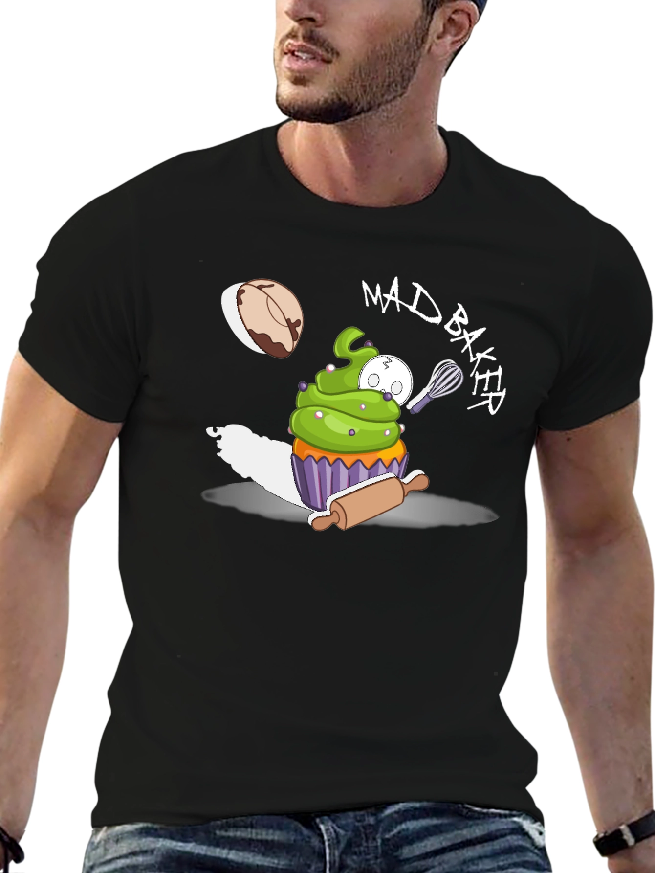 Black Mad Baker Cartoon Graphic T-Shirt view 6