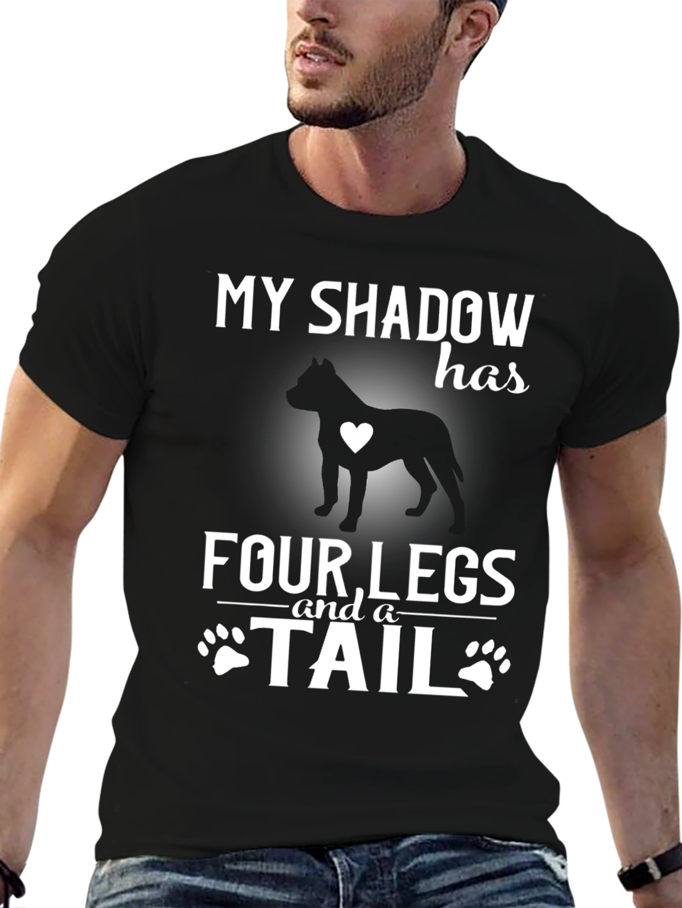 Black My Shadow Has Four Legs and a Tail T-Shirt view 6