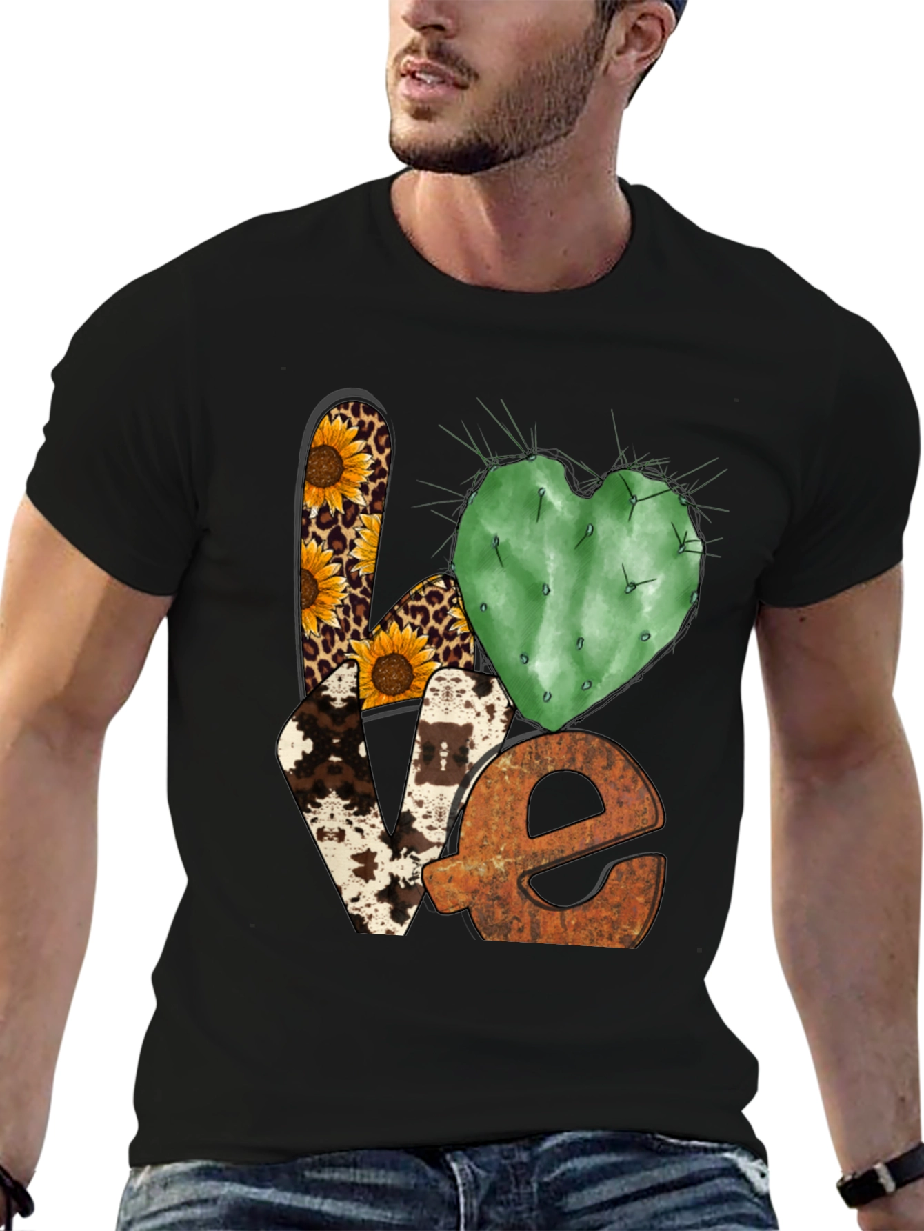 Black LOVE Western Graphic Tee - Cactus Heart view 6