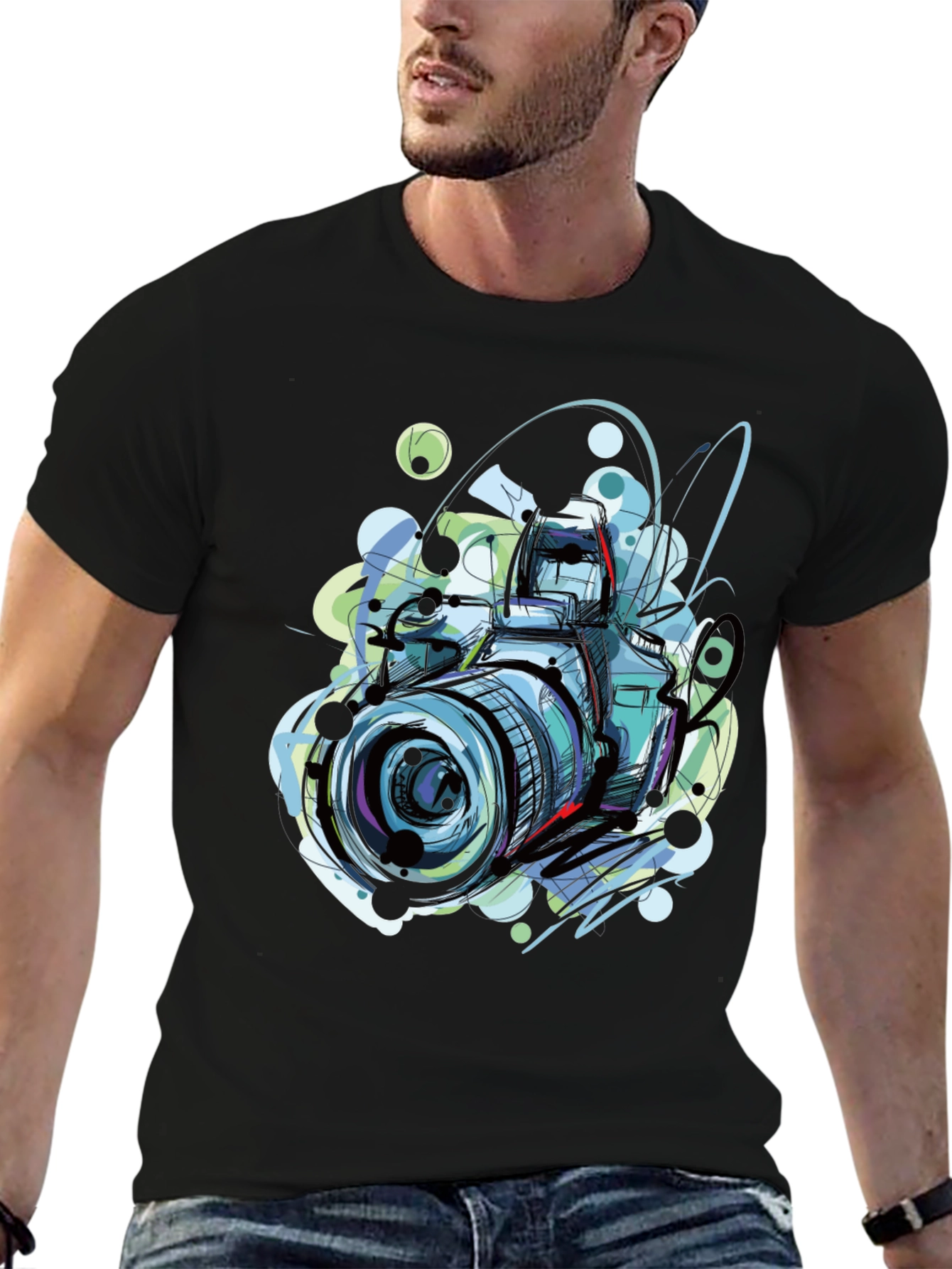 Black Camera Sketch Graphic Tee - Photographer T-Shirt view 6