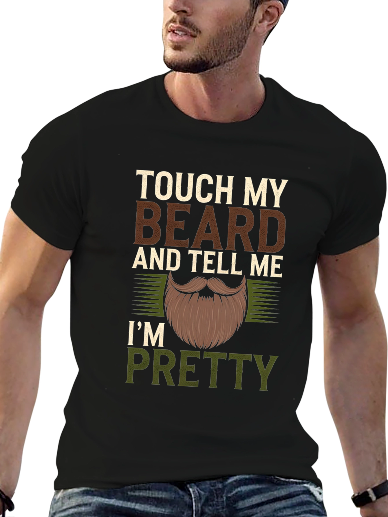 Black Touch My Beard Funny Men's Graphic T-Shirt view 6