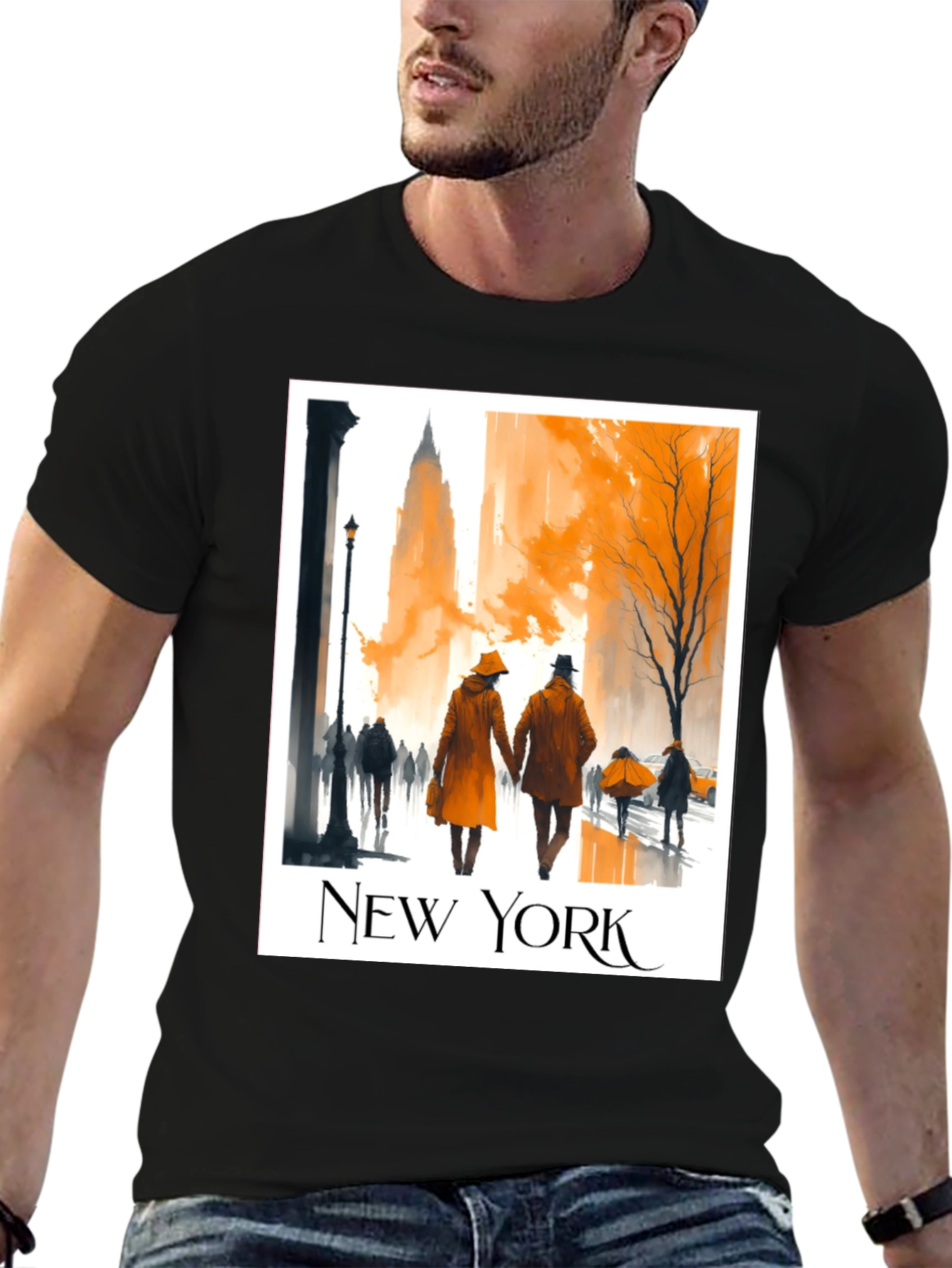 Black New York City Autumn Walk T-Shirt view 6