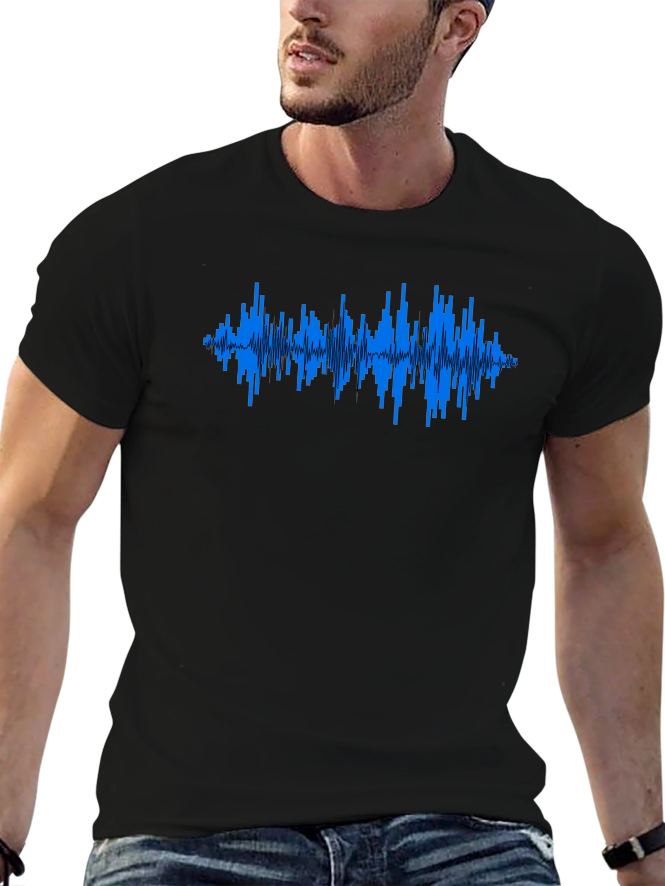 Black Soundwave Graphic T-Shirt - Black Crew Neck Tee view 6