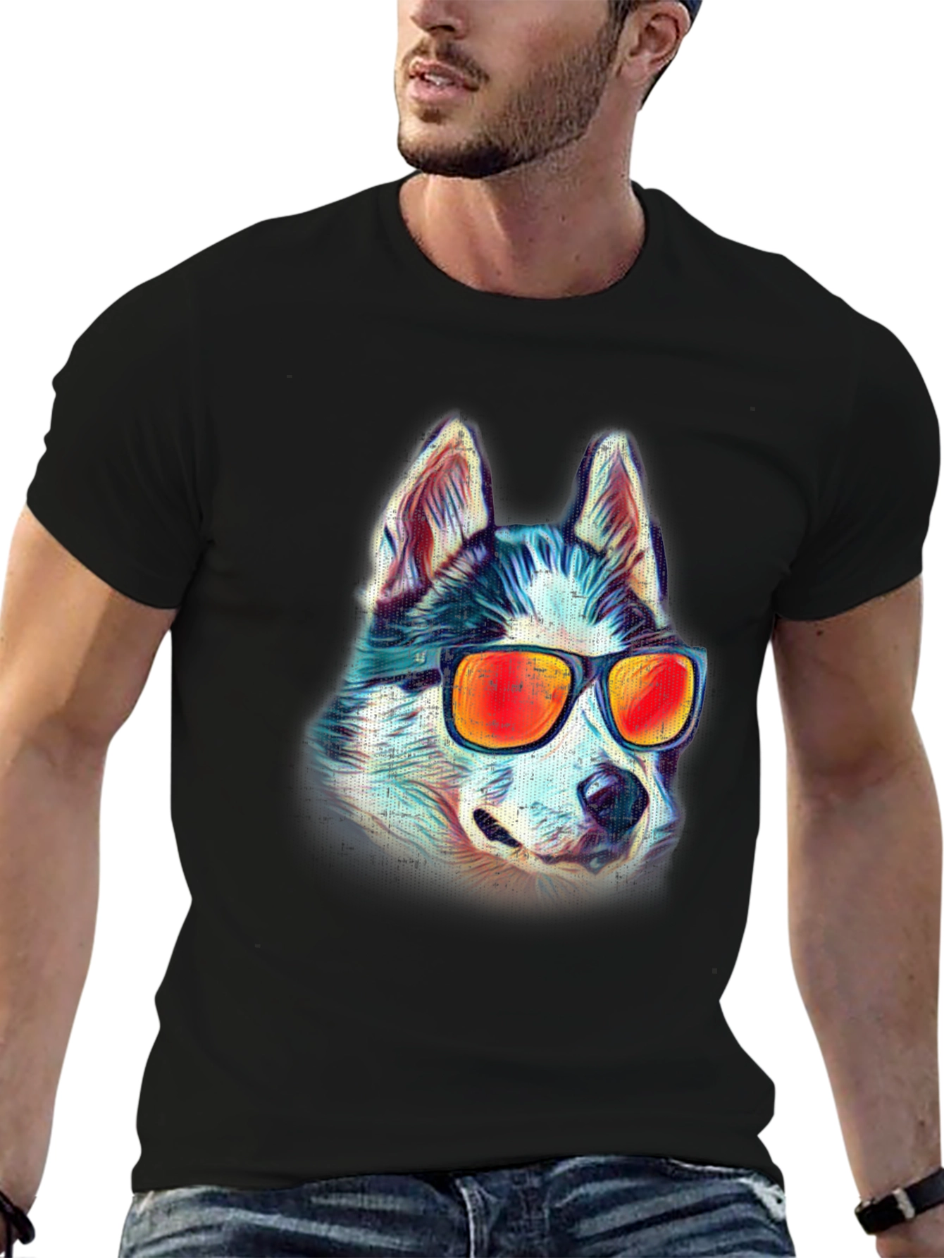 Black Cool Husky Graphic Tee - Black Cotton view 6