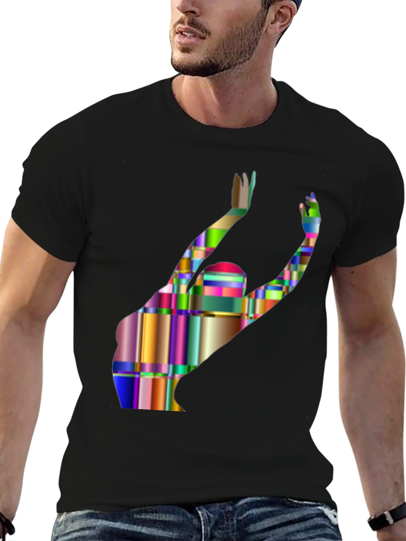 Black Abstract Geometric Silhouette T-Shirt view 6