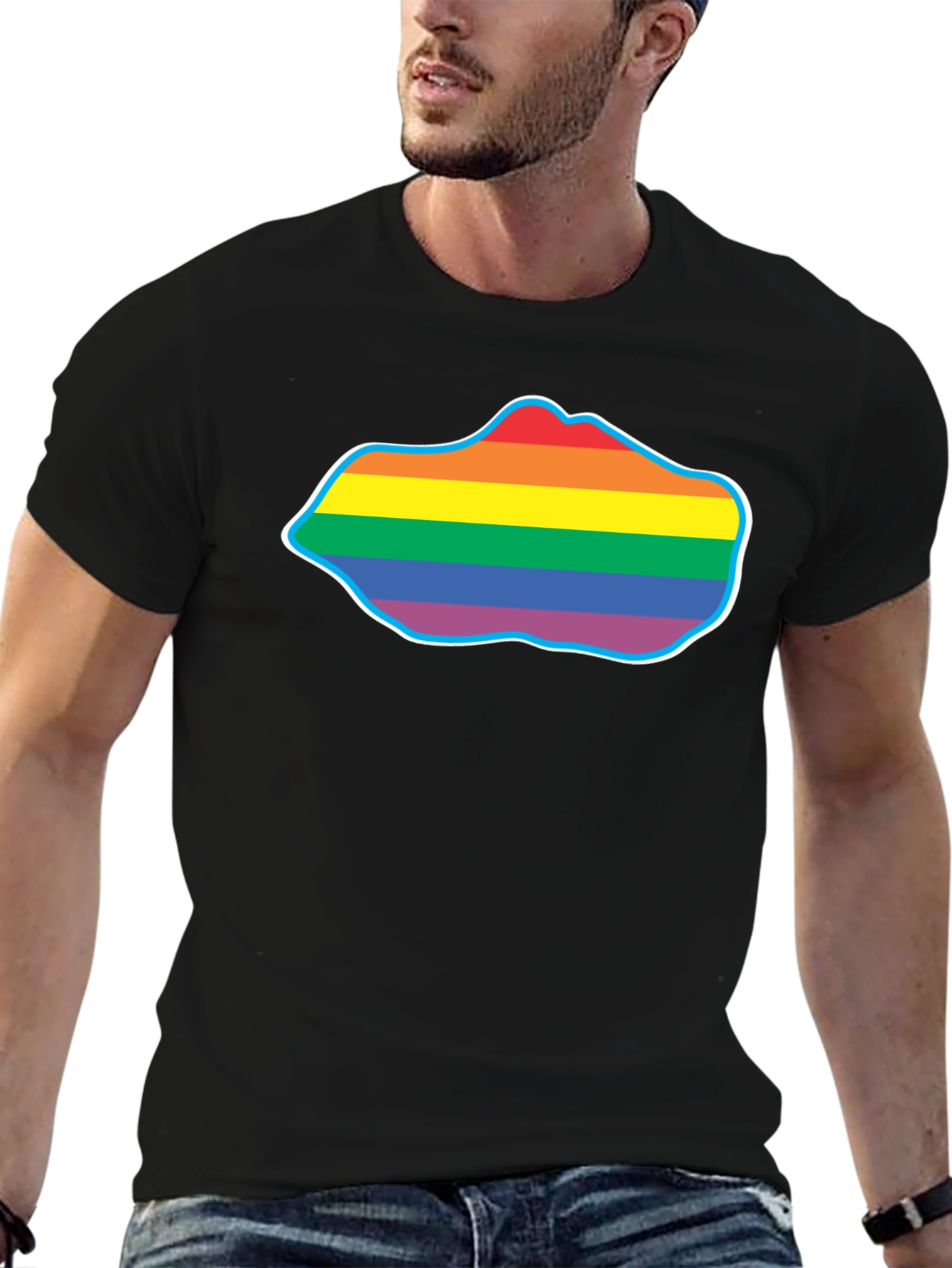 Black Pride Rainbow Cloud T-Shirt - Black Crew Neck view 6