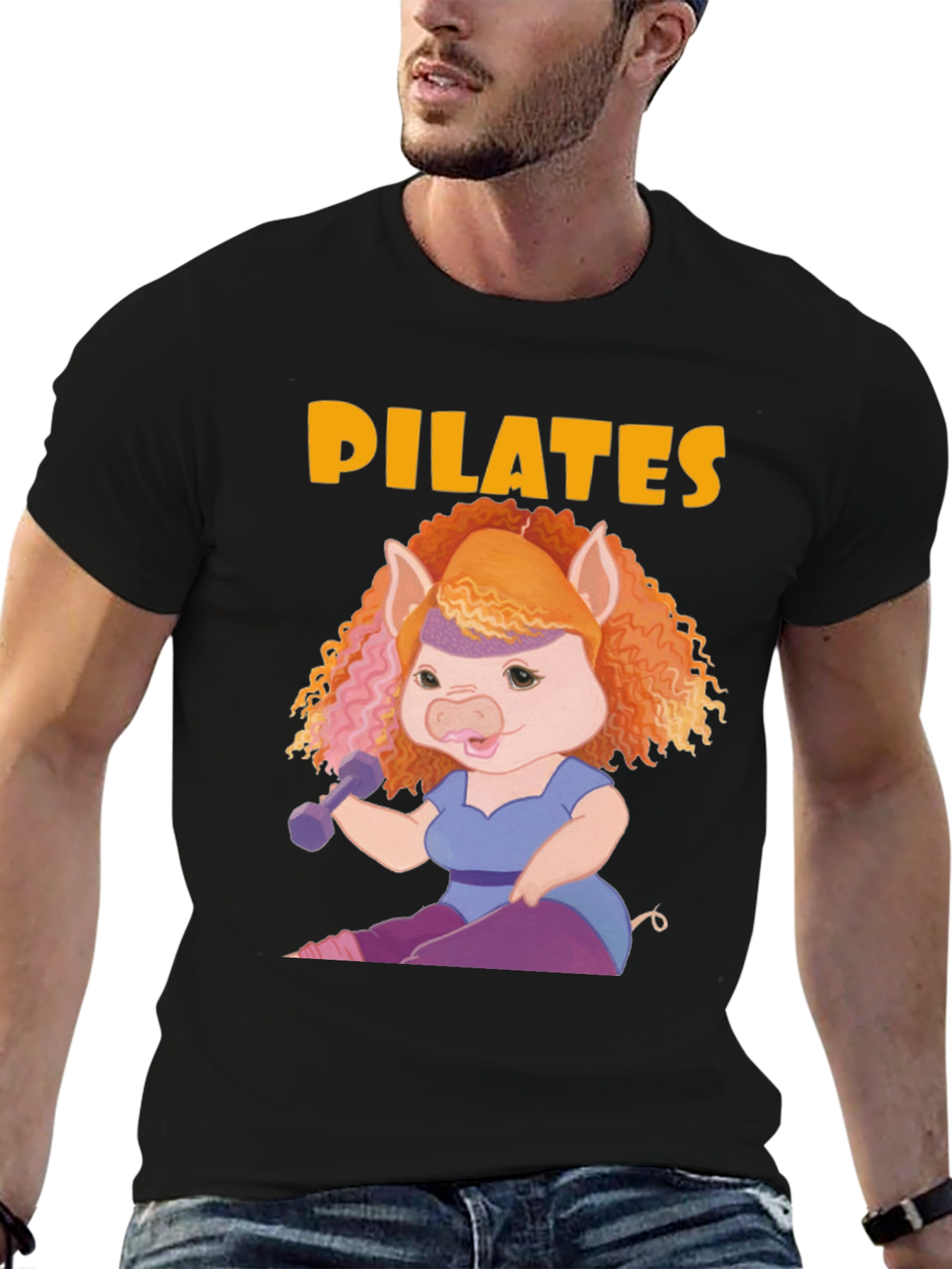 Black Pilates Pig T-Shirt view 6