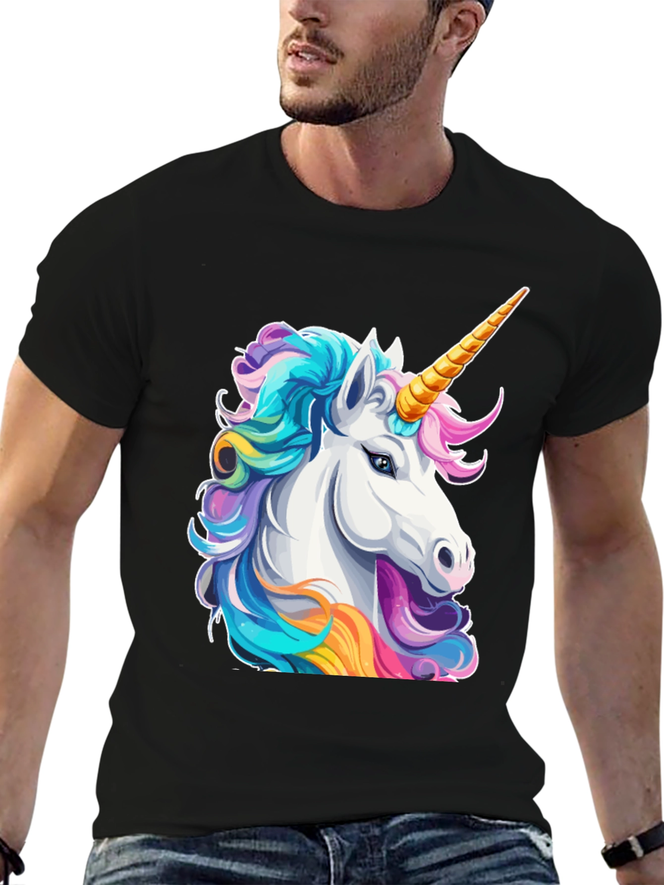 Black Unicorn Graphic Tee - Black Cotton T-Shirt view 6