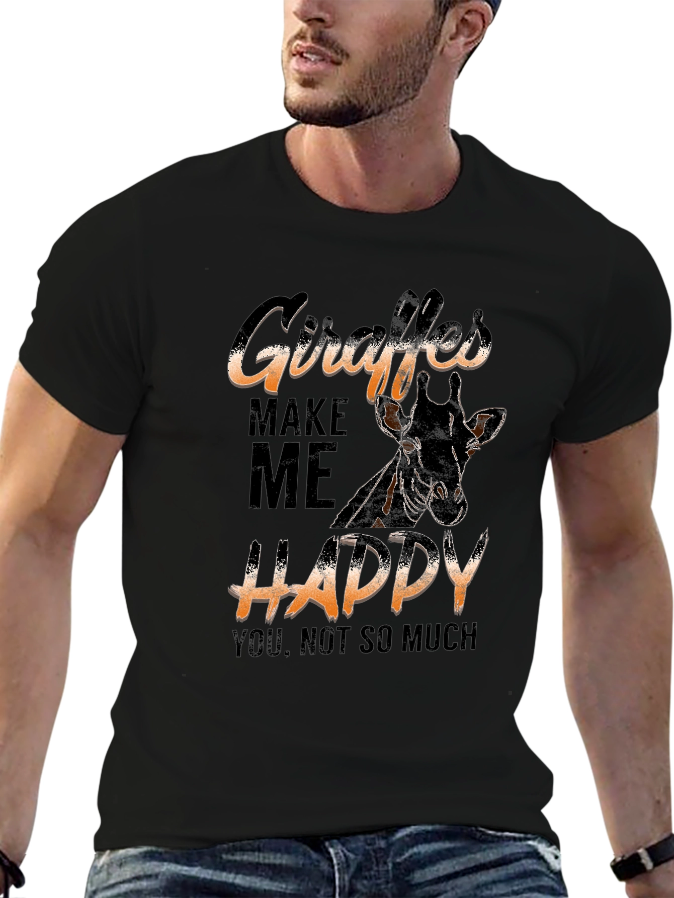 Black Giraffe Lover T-Shirt - "Giraffes Make Me Happy" view 6