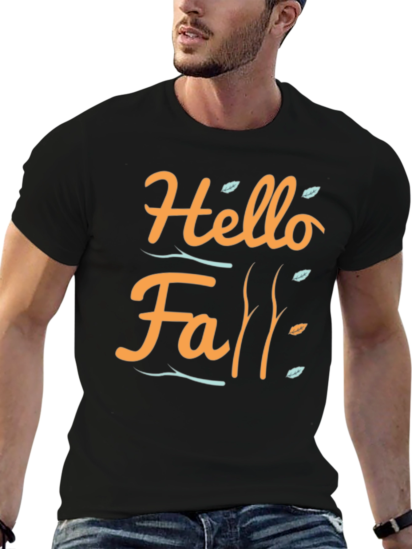 Black Hello Fall T-Shirt - Autumn Season Apparel view 6