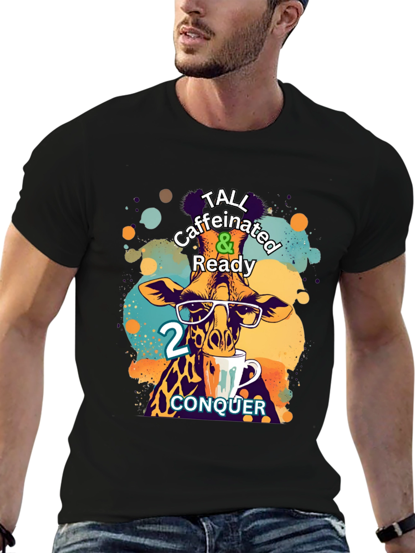 Black Tall Caffeinated & Ready Giraffe T-Shirt view 6