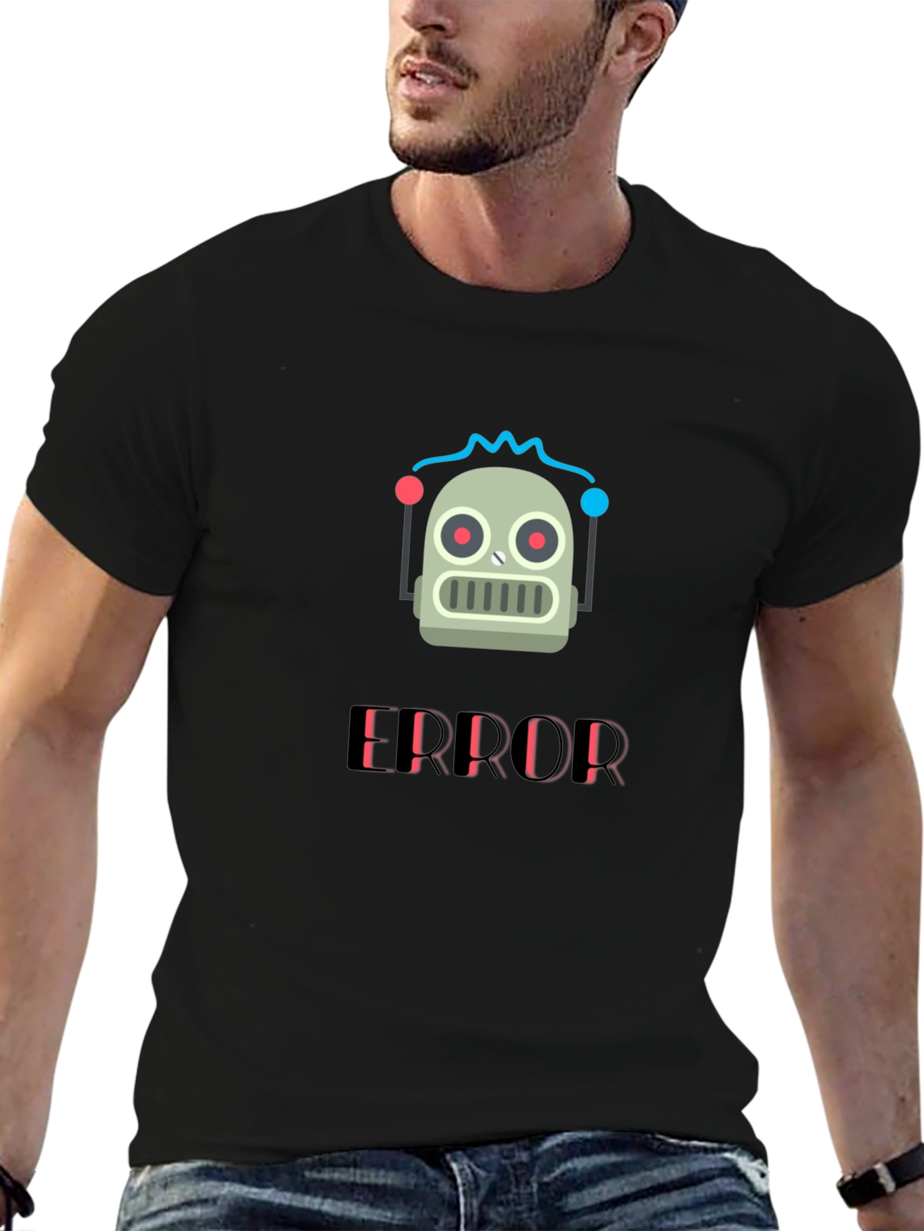 Black Error Robot Graphic T-Shirt - Black Cotton Tee view 6