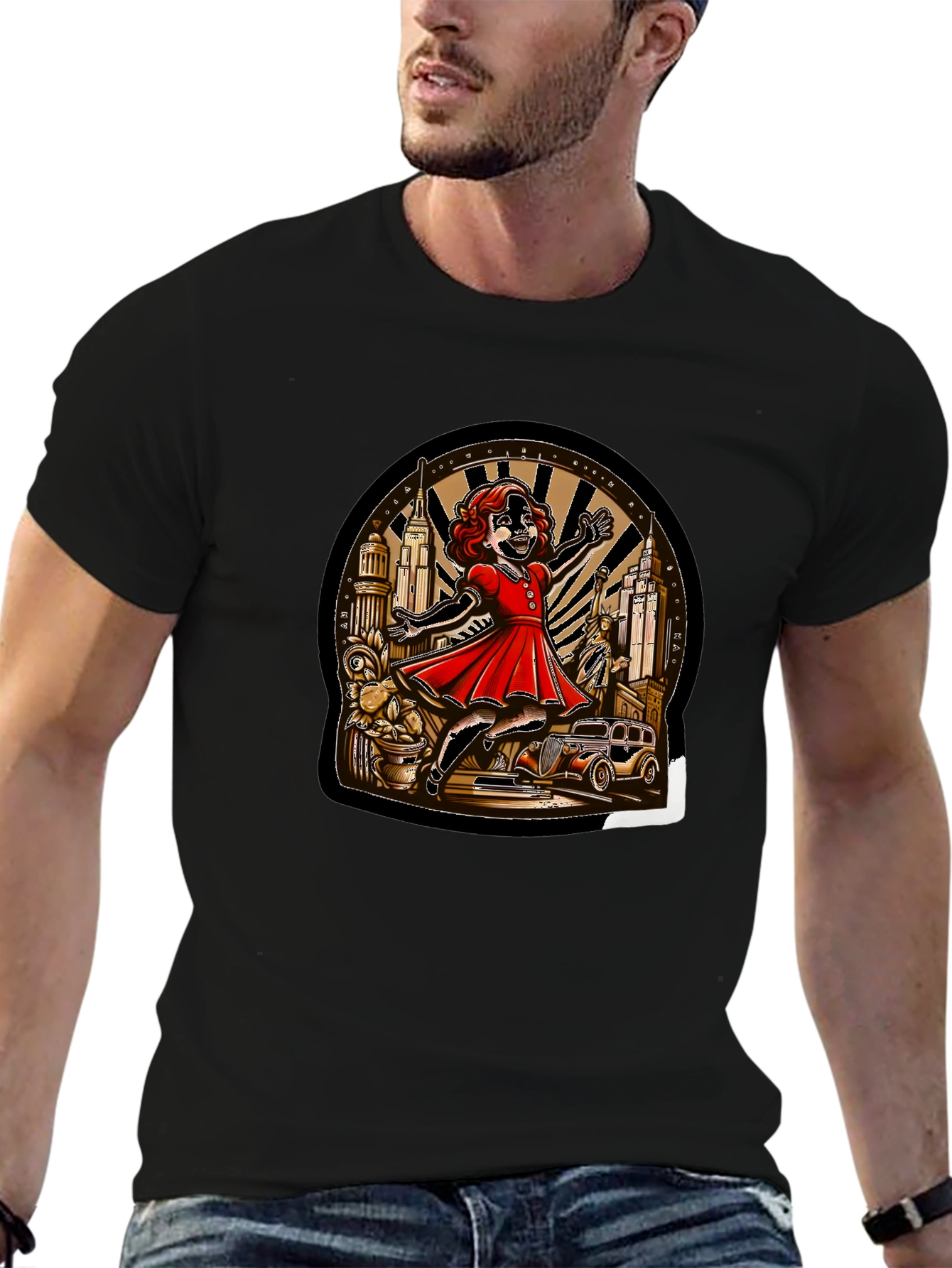Black Vintage Cartoon Art T-Shirt view 6