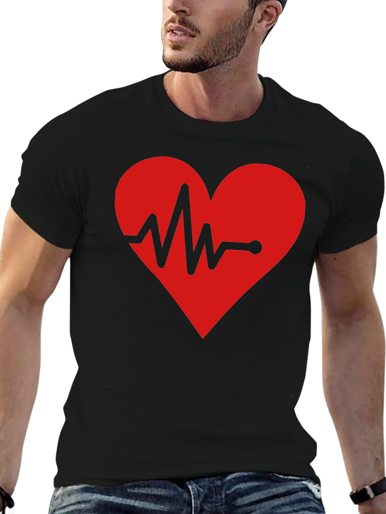 Black Heartbeat Graphic T-Shirt - Black Cotton Tee view 6
