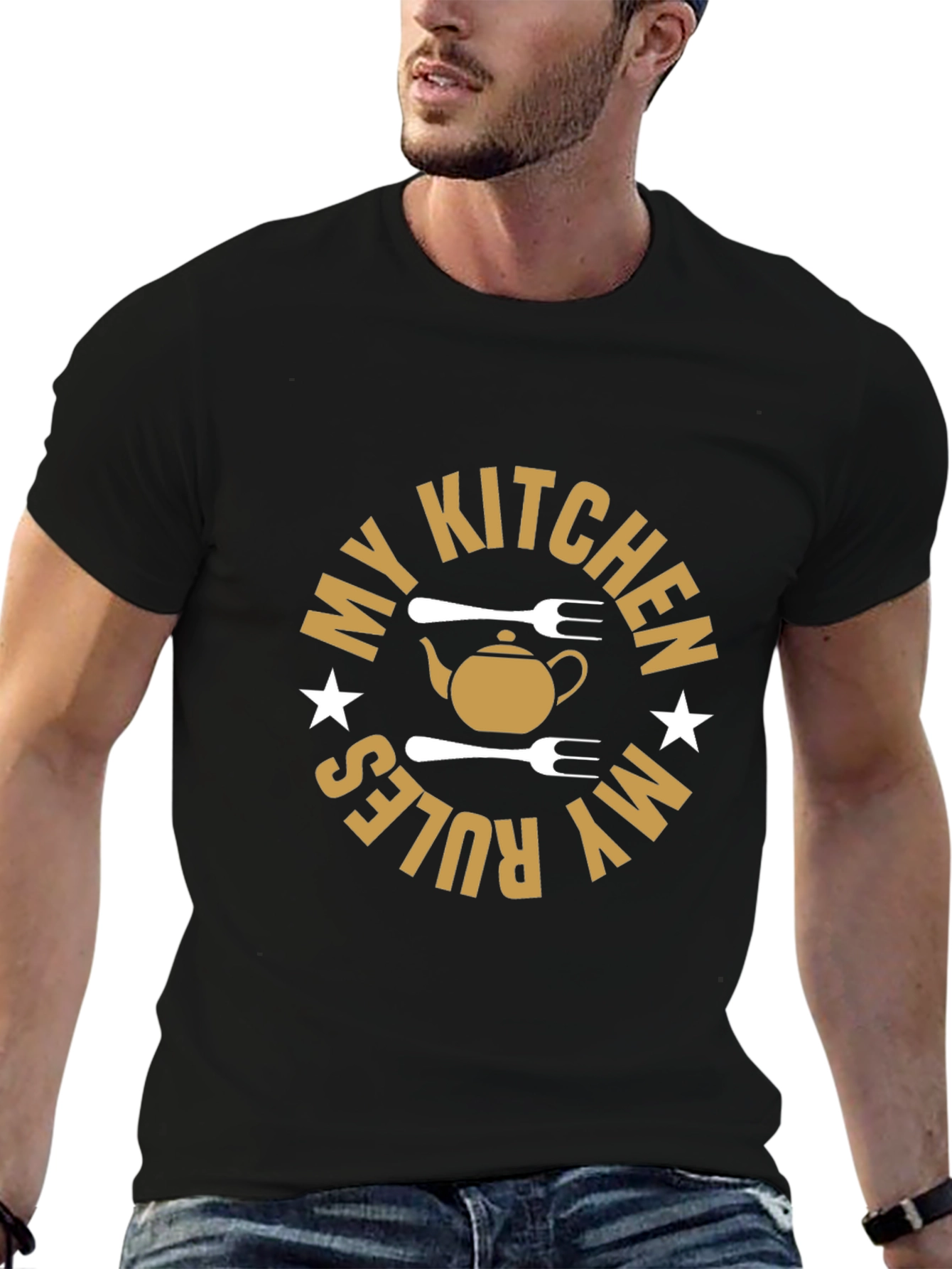 Black My Kitchen My Rules Funny Cook T-Shirt view 6