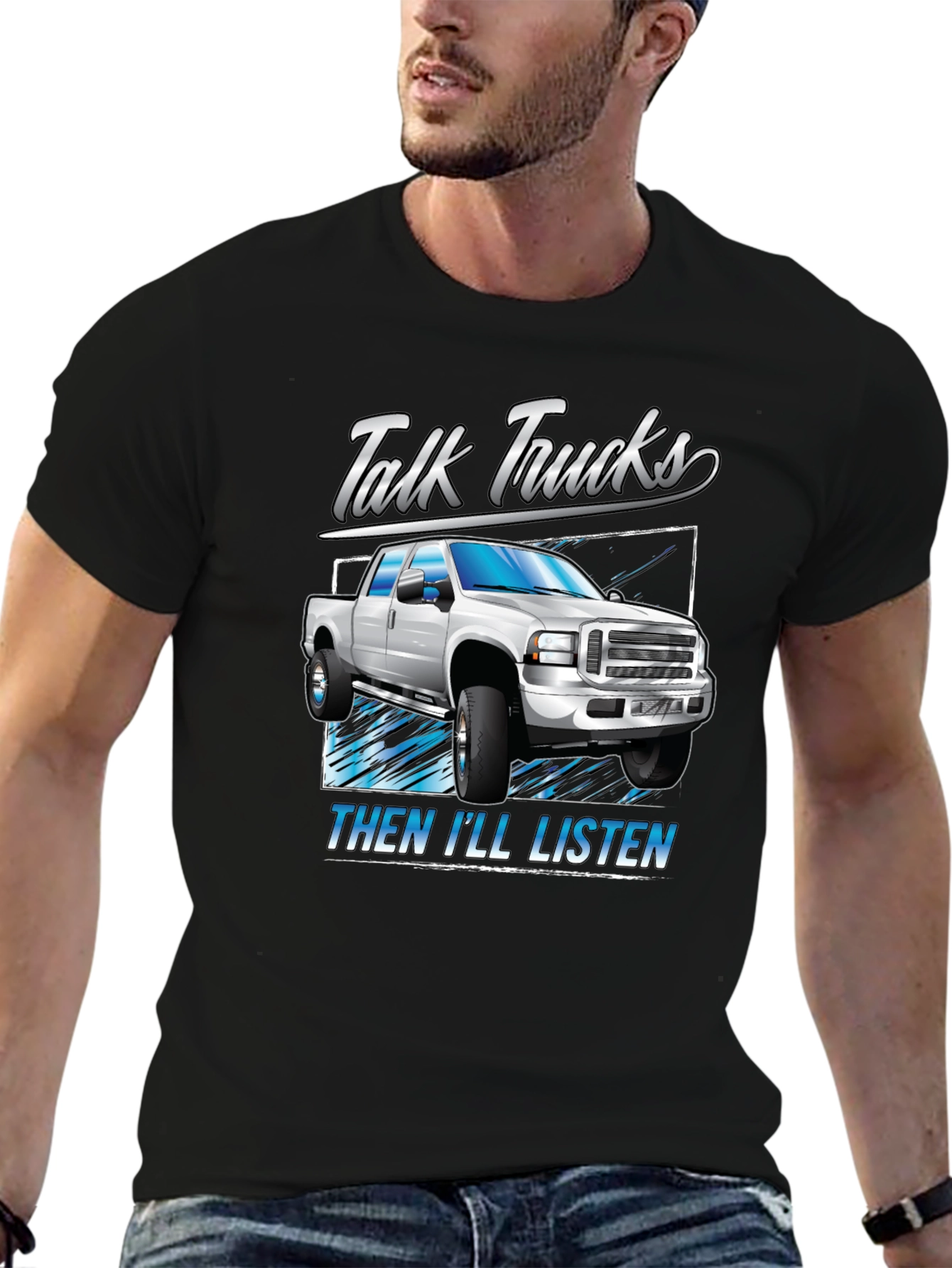 Black Talk Trucks Then I'll Listen T-Shirt view 6