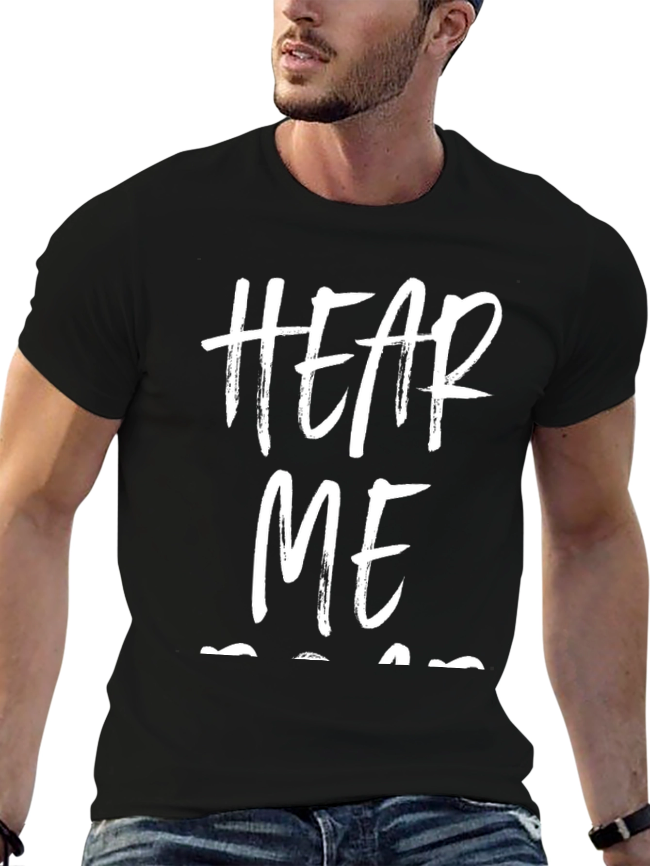 Black Hear Me T-Shirt - Black Cotton Graphic Tee view 6