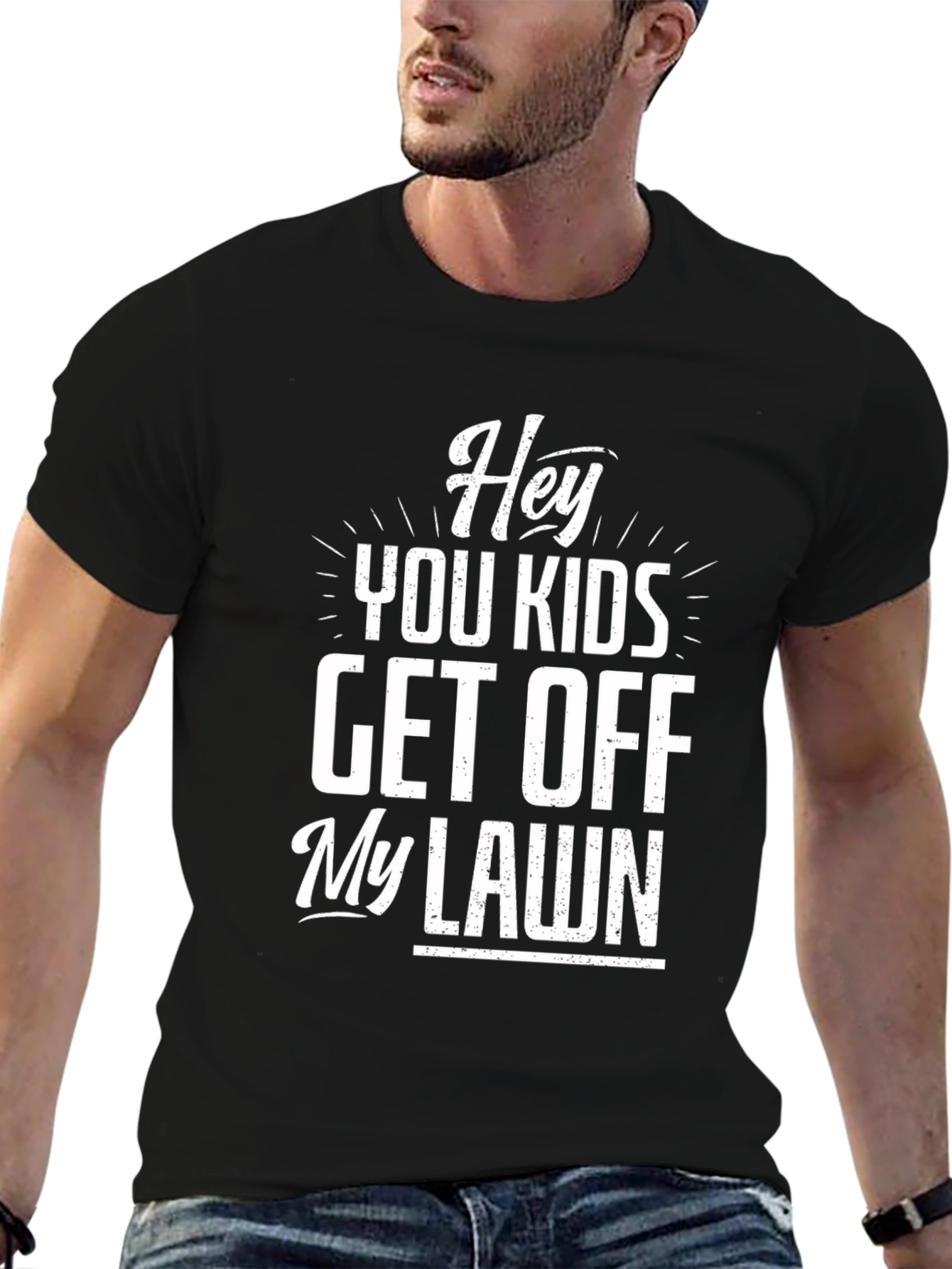 Black Hey You Kids Get Off My Lawn Graphic Tee view 6