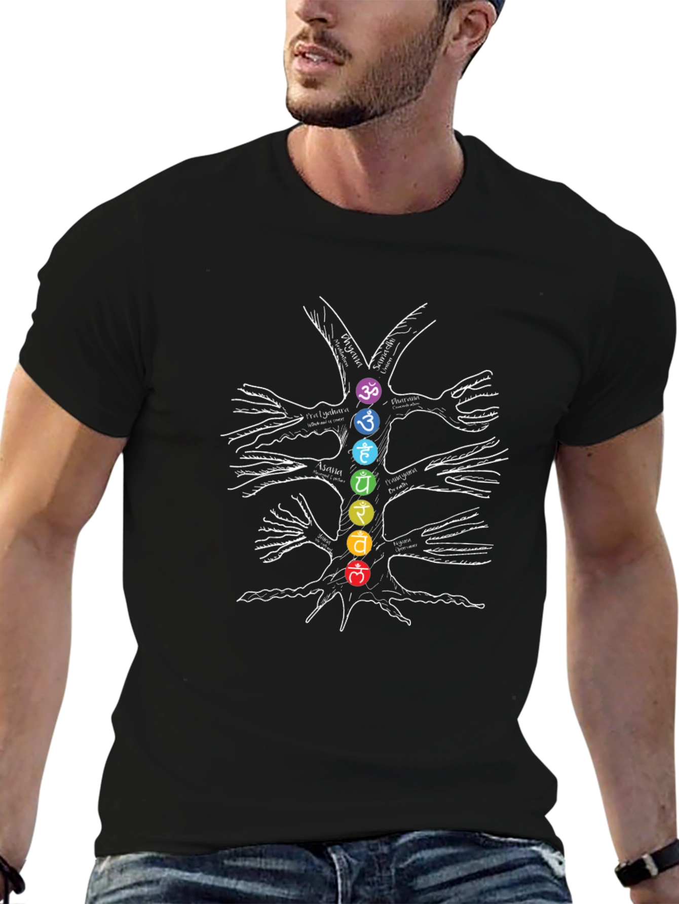 Black Chakra Tree Graphic Tee - Spiritual Balance Shirt view 6