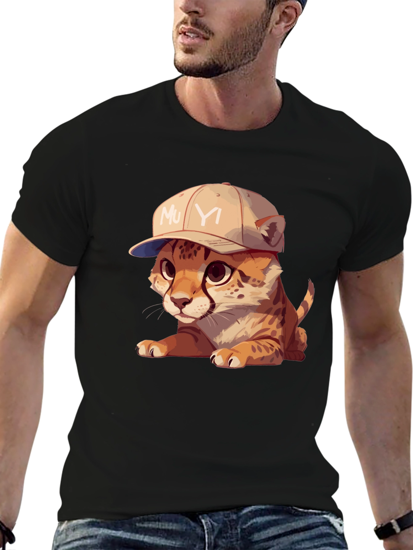 Black Cool Cub Tee: Cheetah in a Baseball Cap view 6