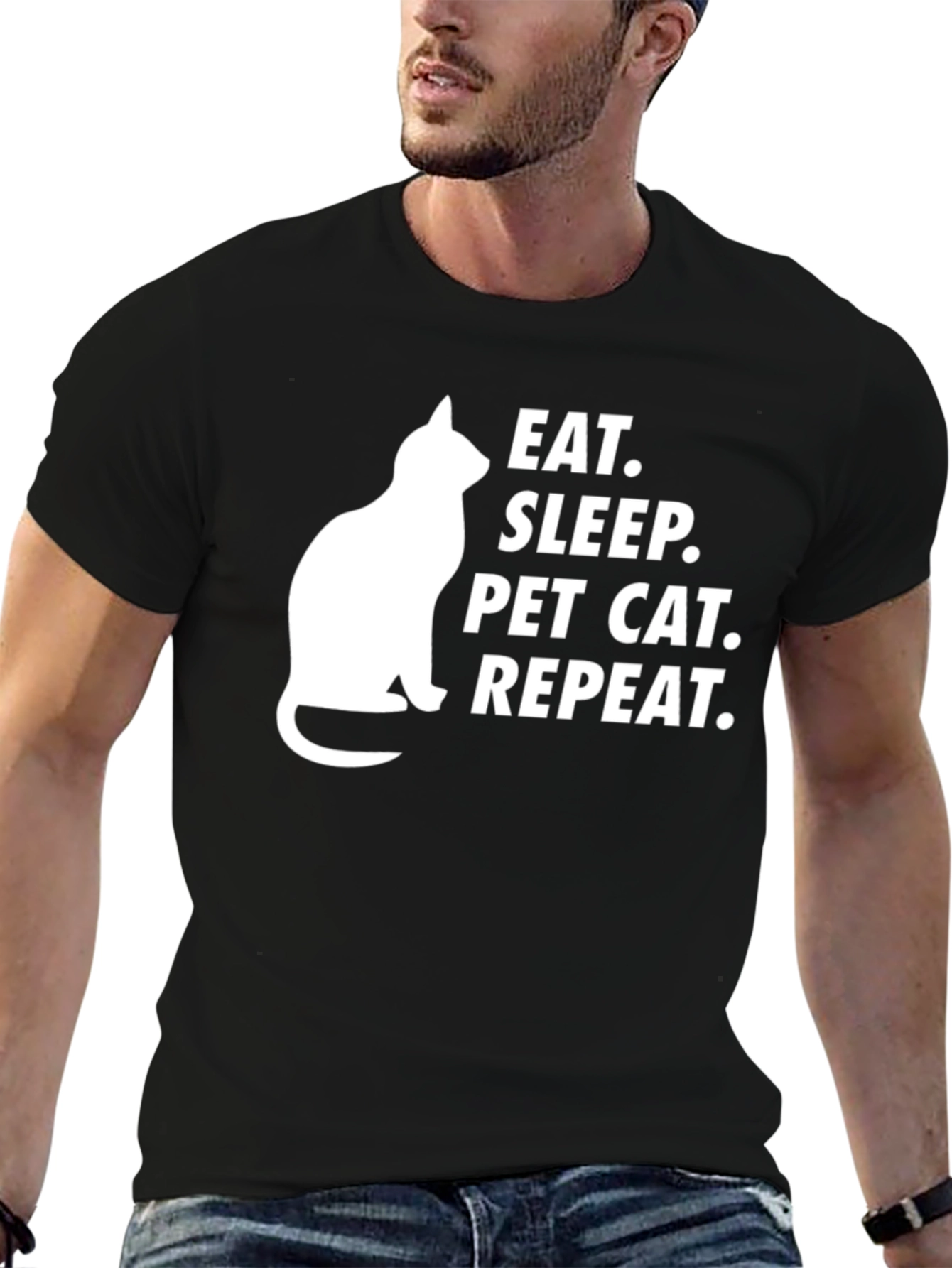 Black Eat Sleep Pet Cat Repeat T-Shirt view 6