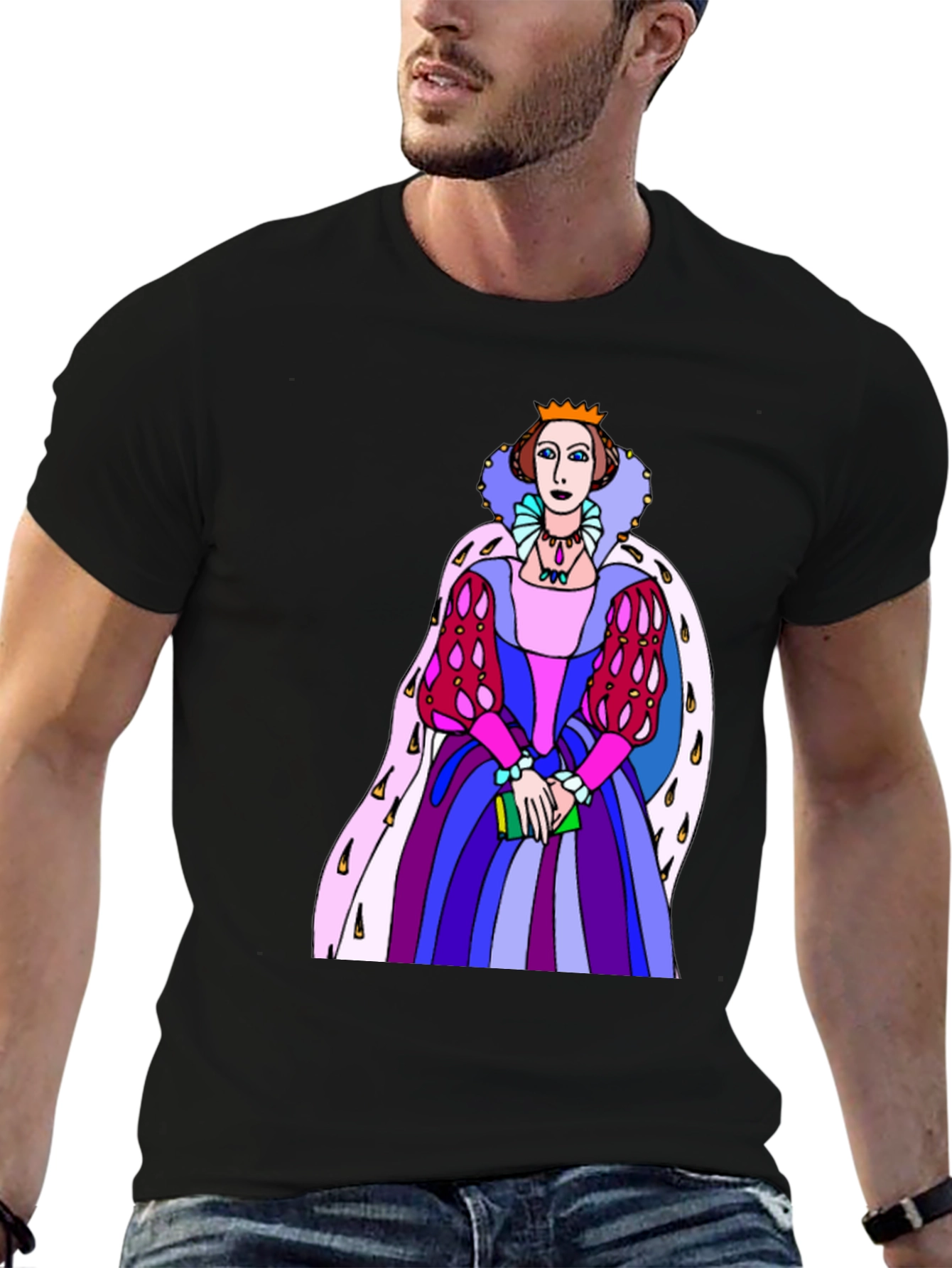 Black Queen Elizabeth Graphic T-Shirt - Novelty Tee view 6