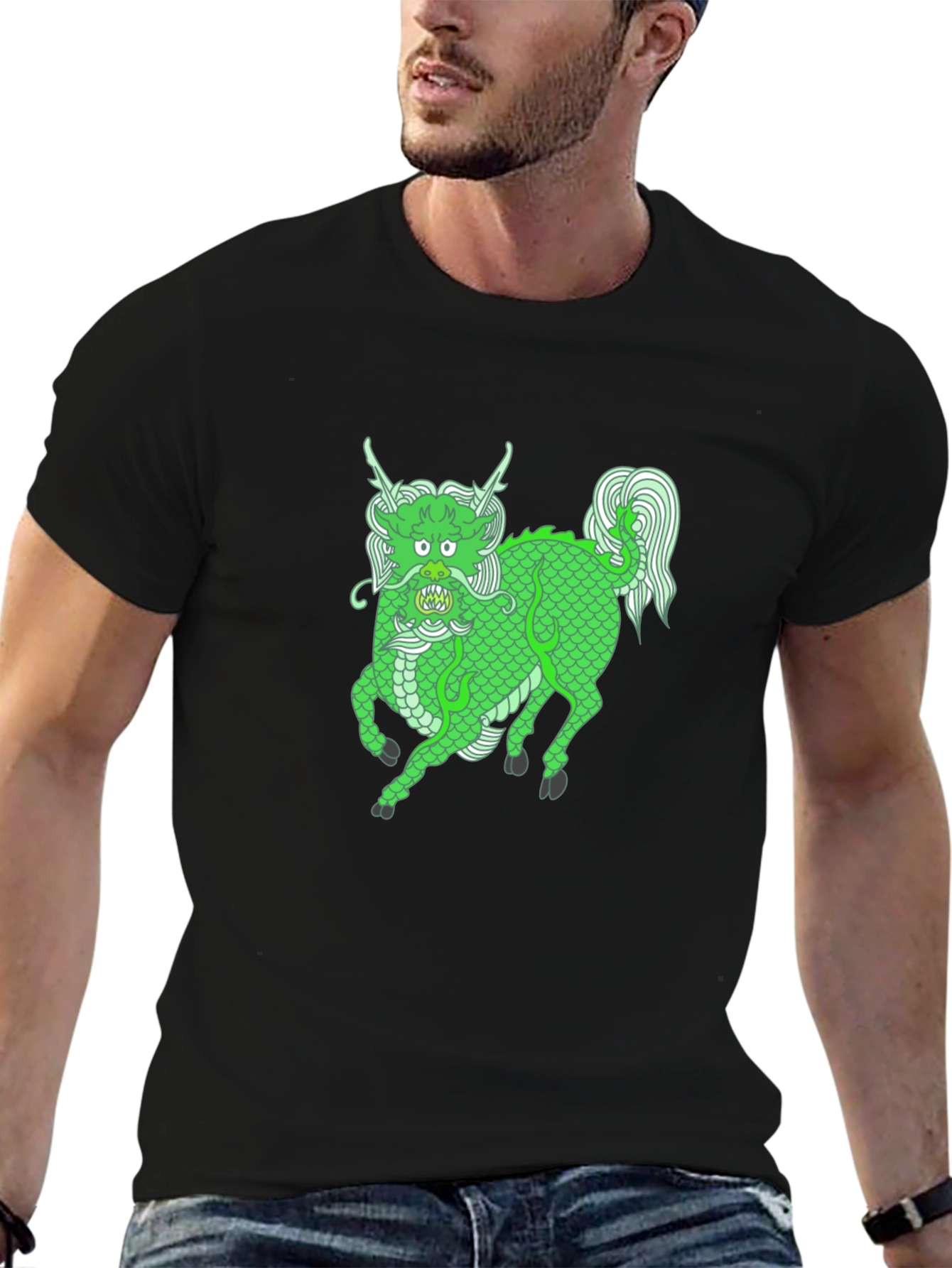 Black Green Dragon Graphic Tee - Stylish & Unique! view 6